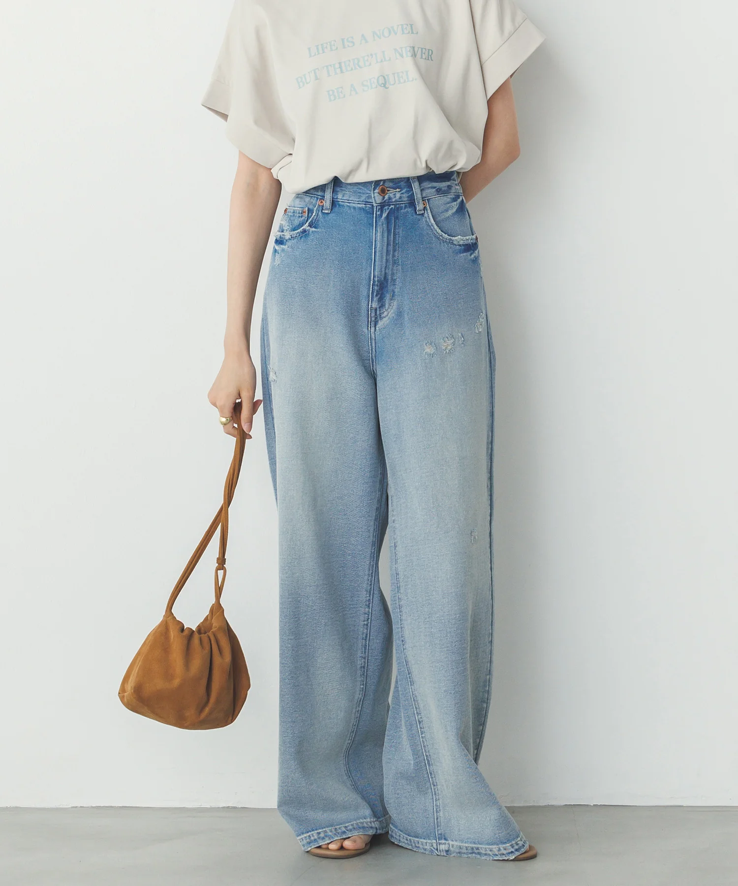 ダメージデニム ゆるストレートパンツ