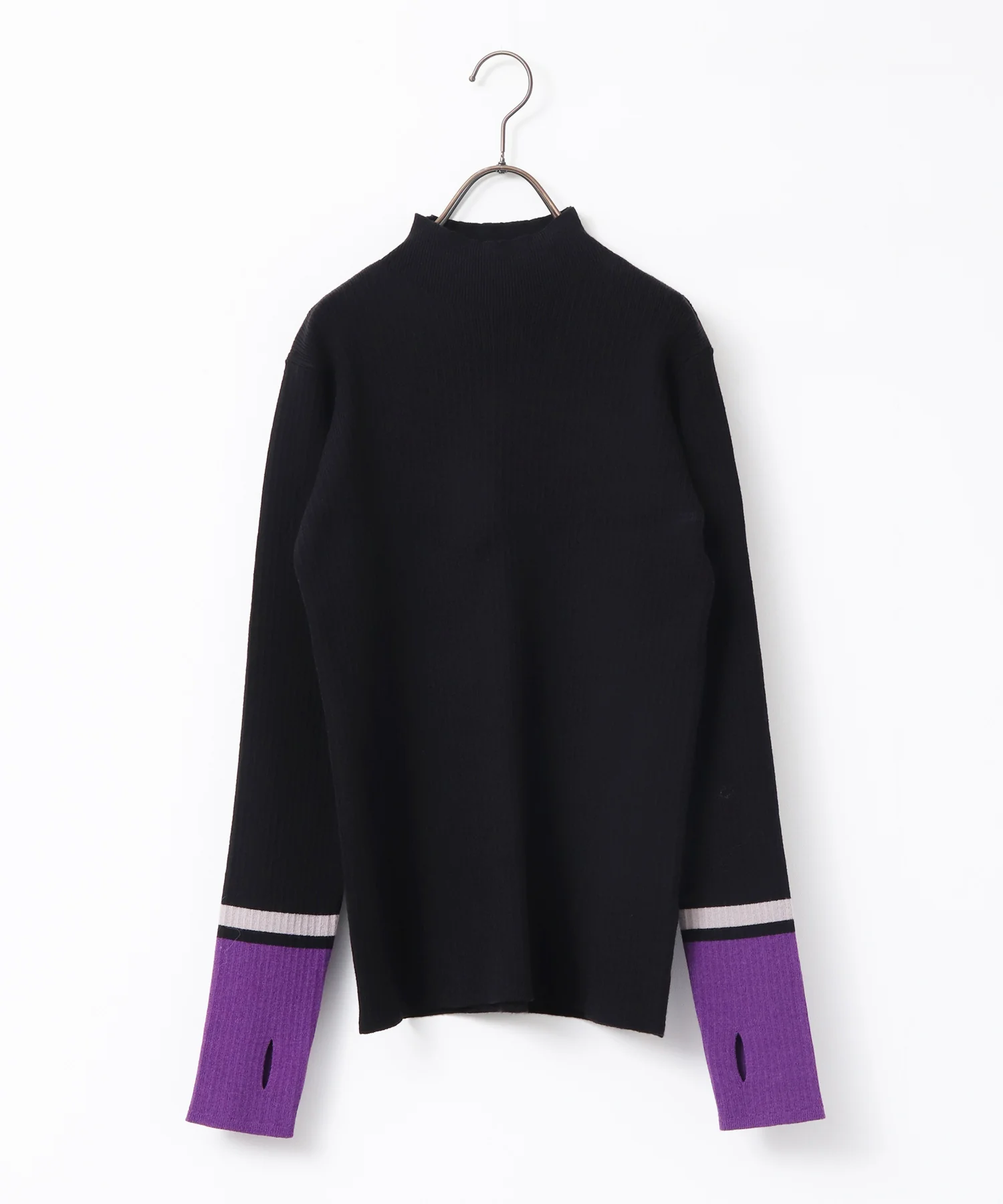 【静電気防止】やわもちヤーン 袖配色 ハイネックリブニット