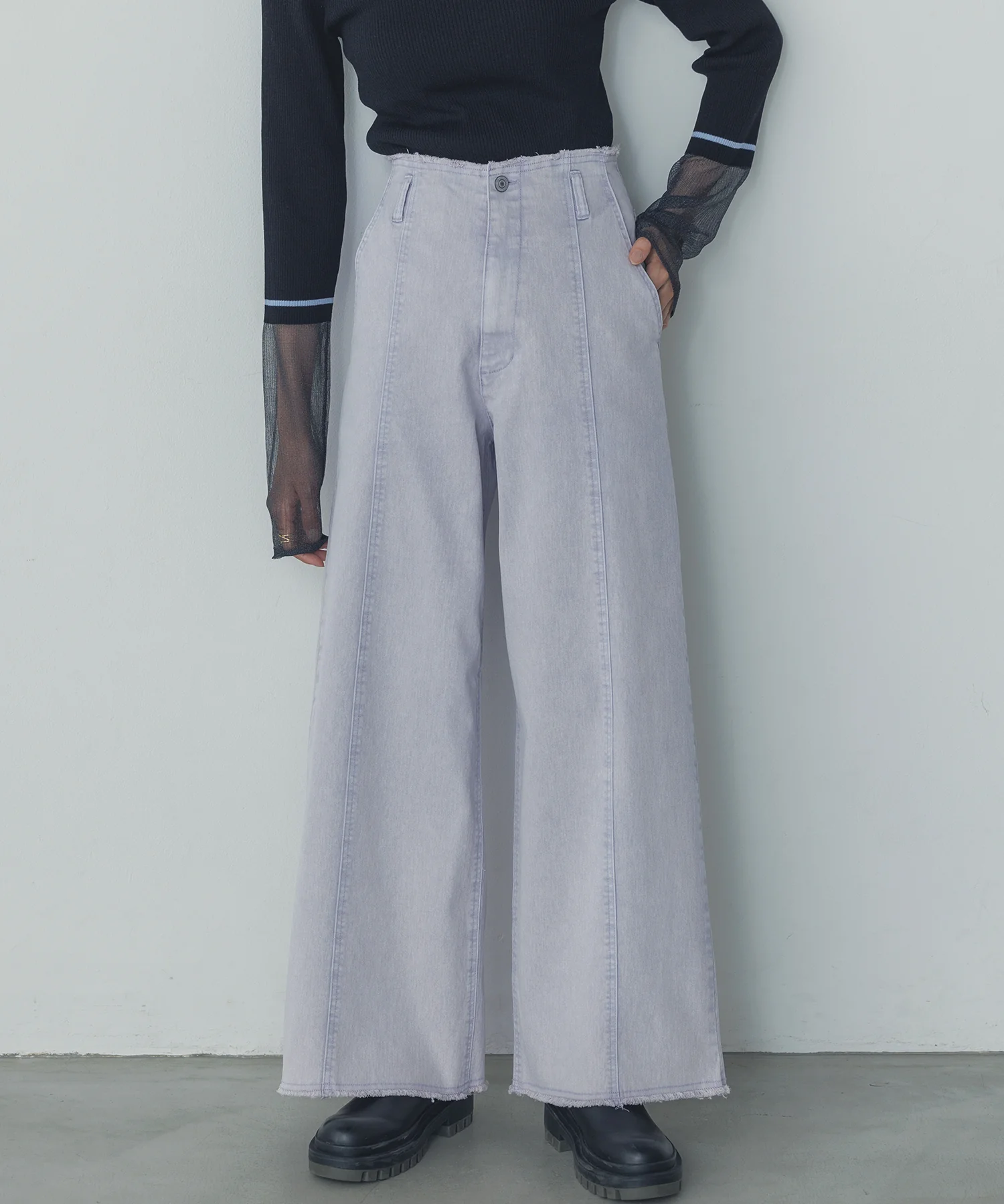 デニム/ツイル ハイウエストワイドパンツ