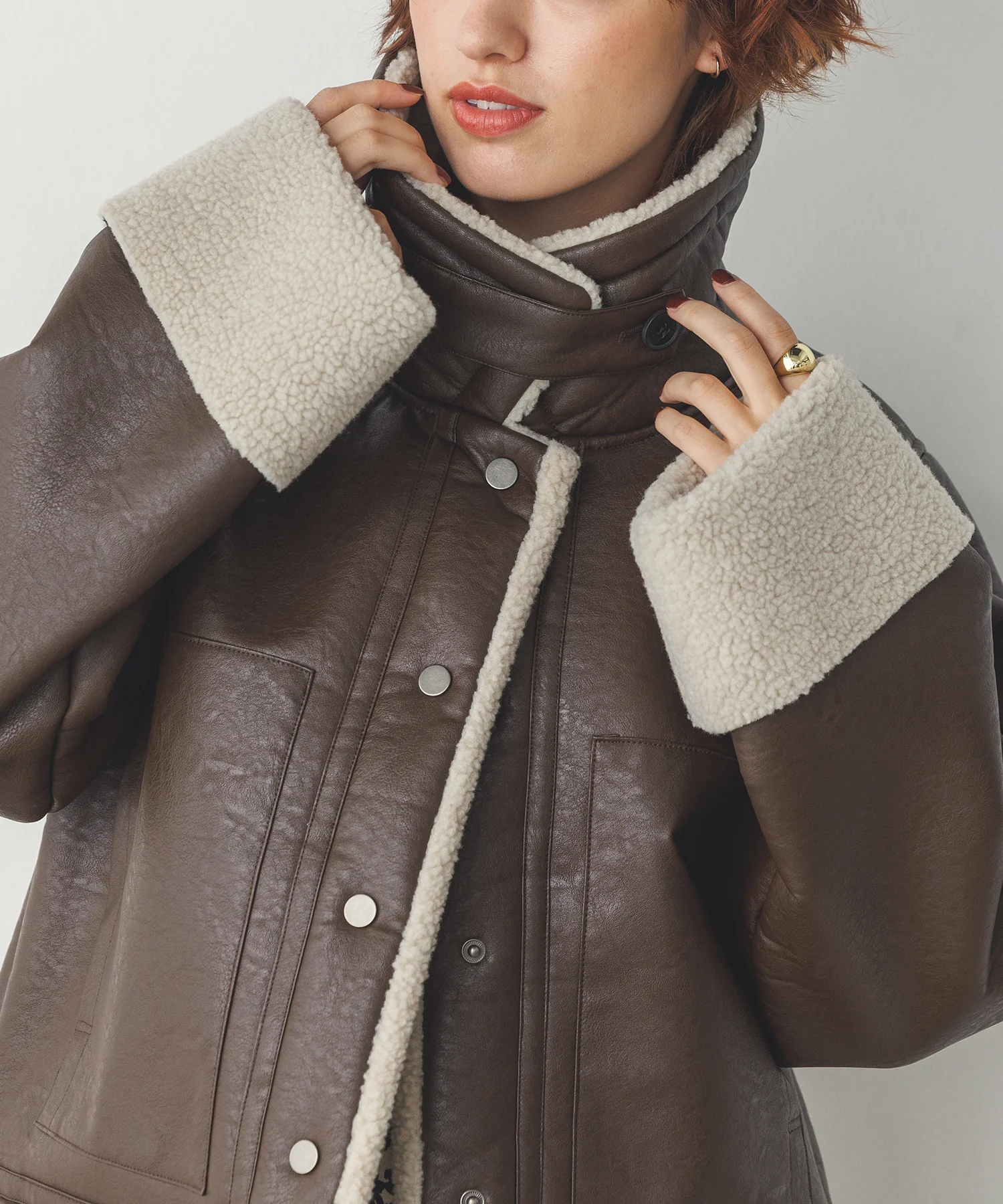 フェイクレザー×ボア ブルゾン