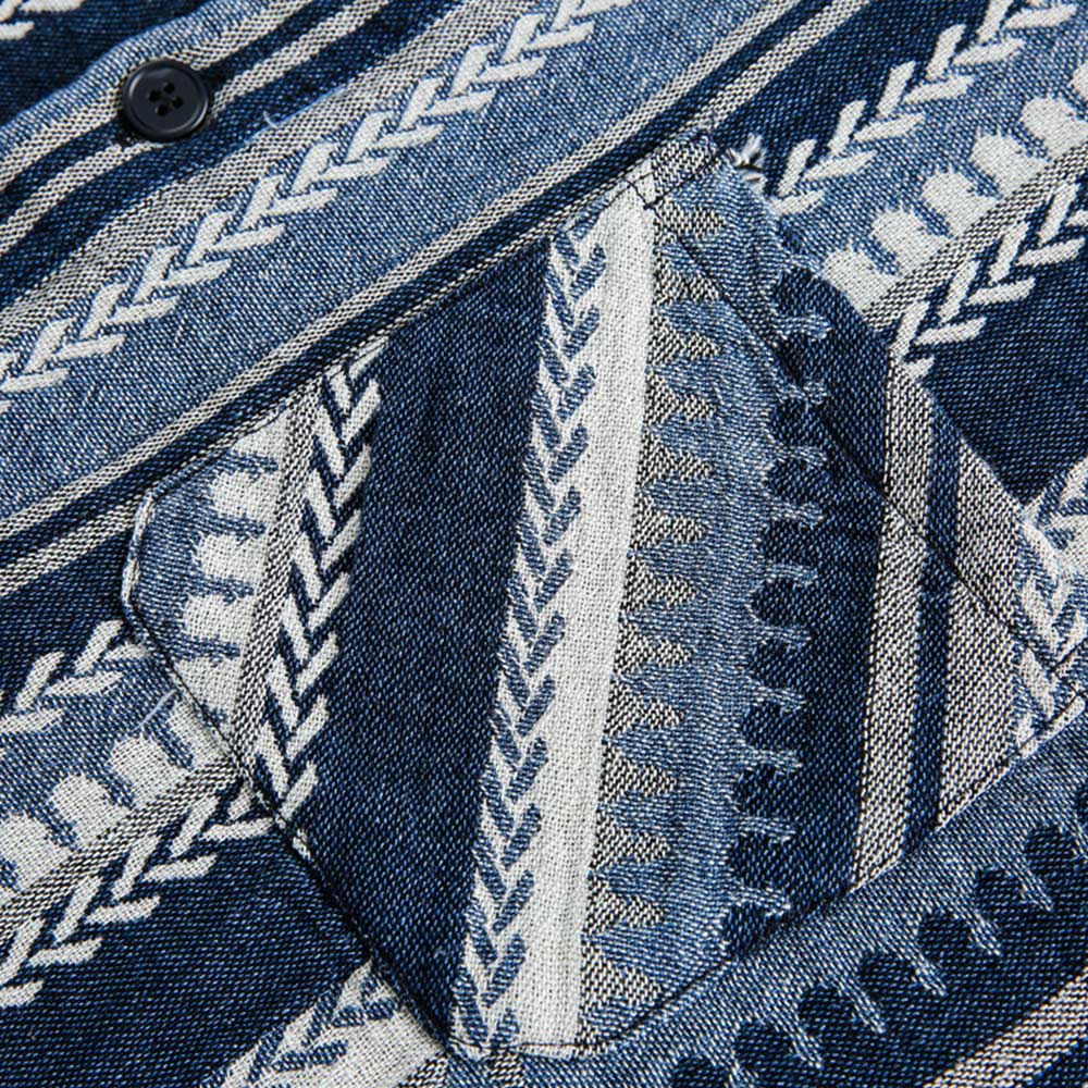 アメカジ　レトロ風編みストライプ長袖シャツ