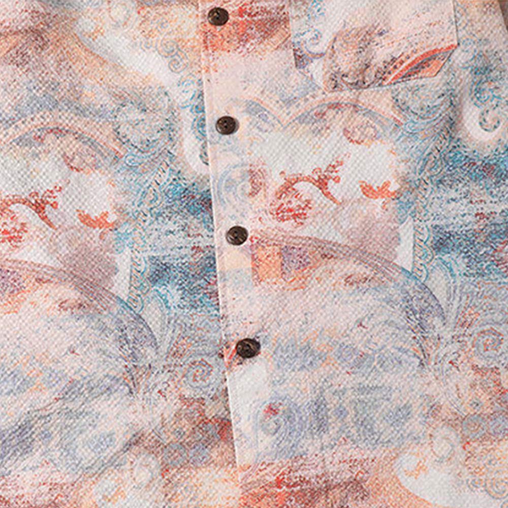 「東方霊草」プリント　シアサッカー素材オープンカラーシャツ