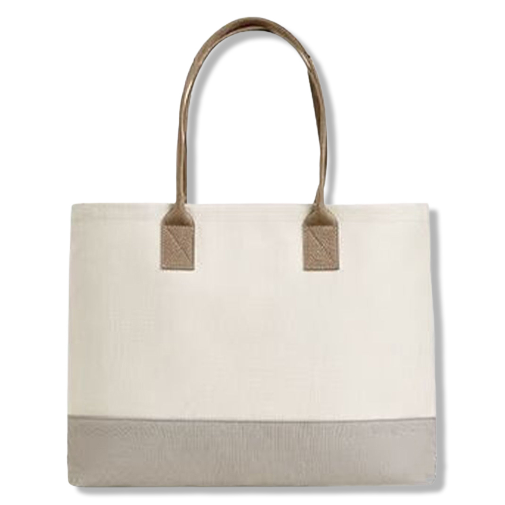 レトロ風刺繍ワッペン付き 　バイカラーキャンバストートバッグ