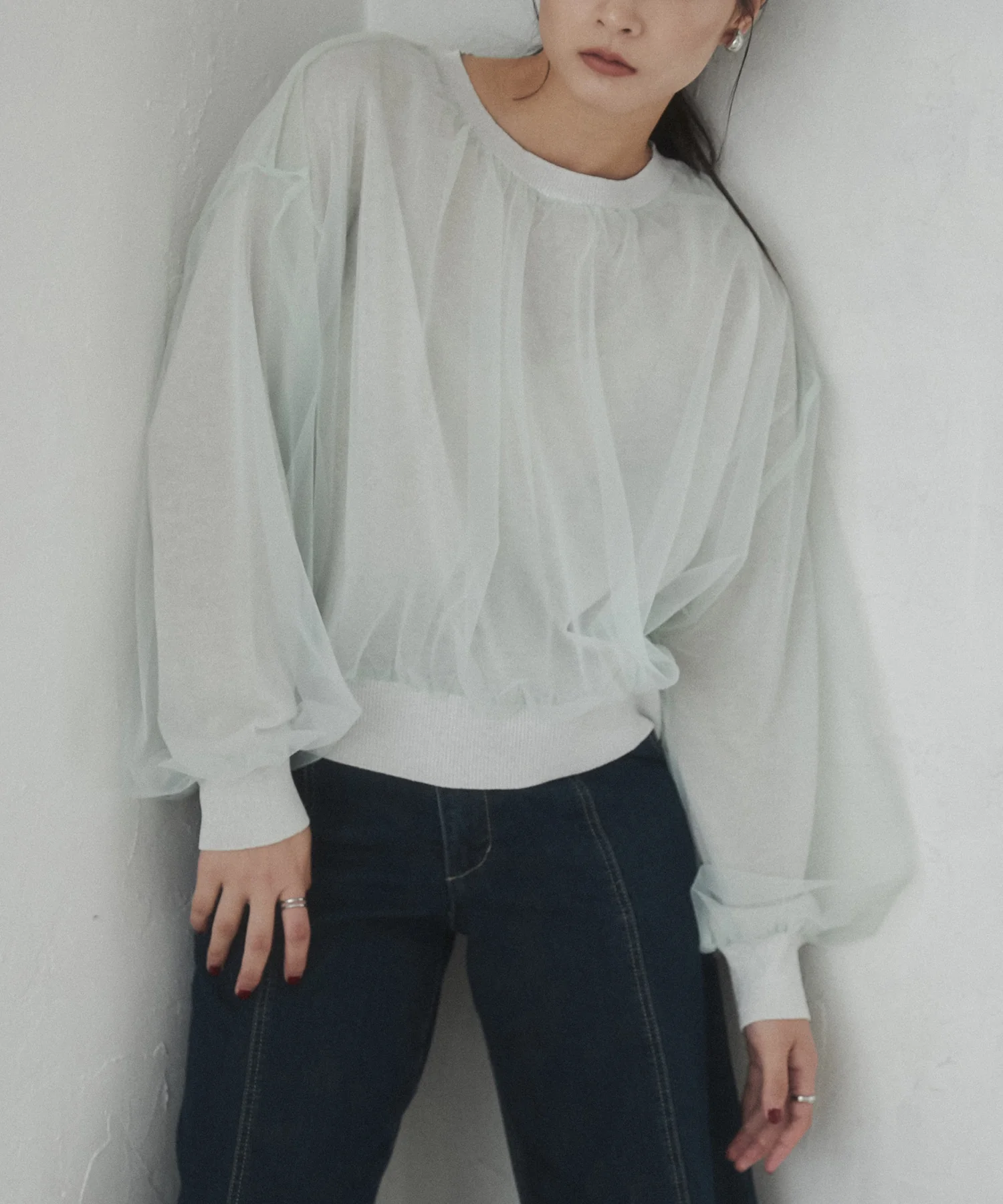 ラメニット チュールレイヤードトップス