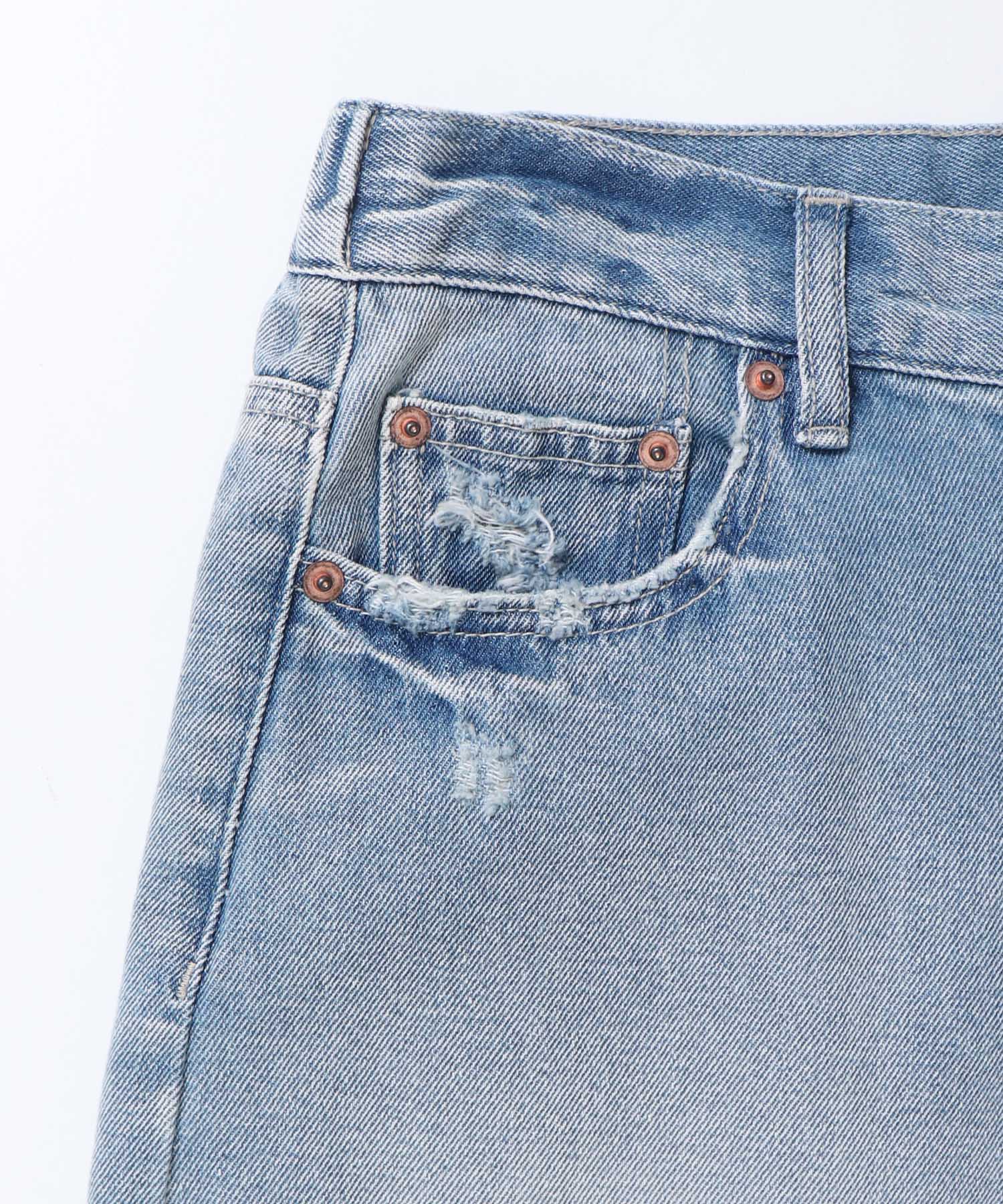 ダメージデニム ゆるストレートパンツ