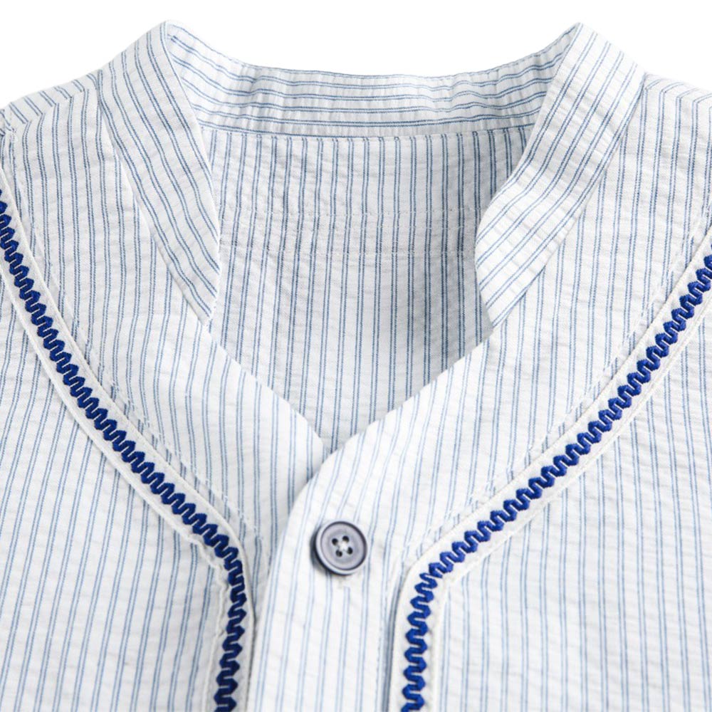 アメカジ　ストライプベースボールシャツ半袖