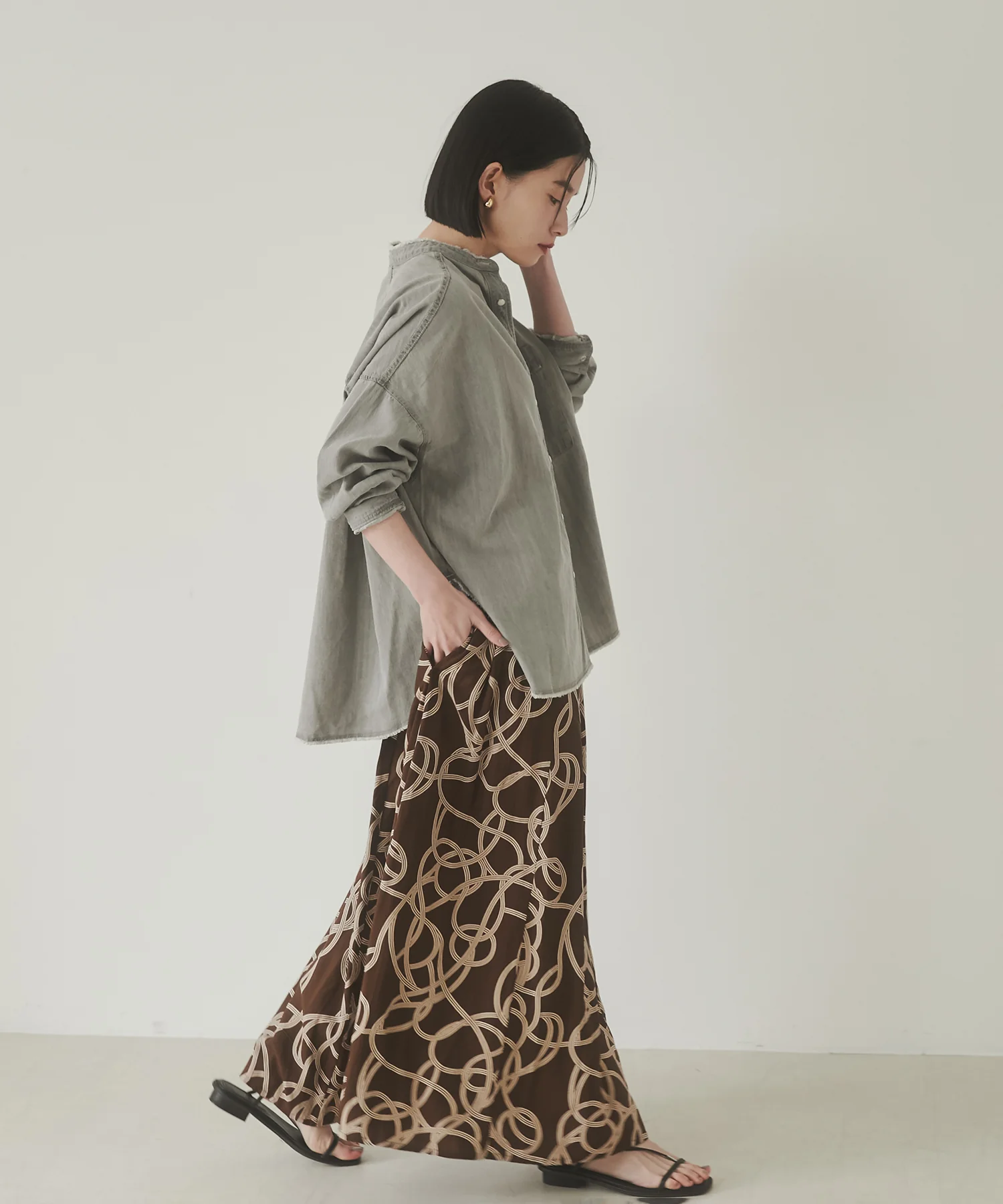 ジオメ柄プリントフレアスカート