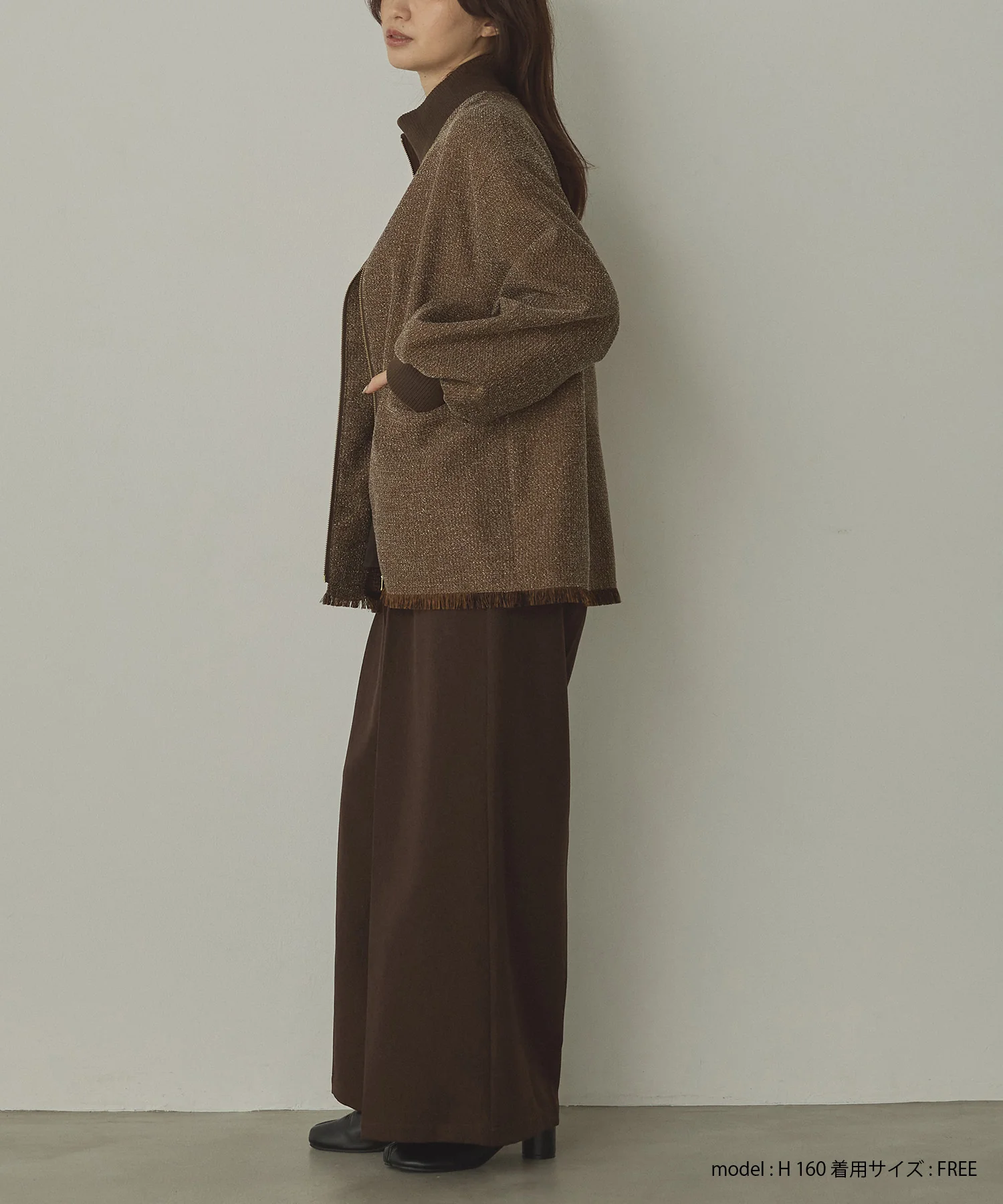 スタンドカラー ツィードブルゾン