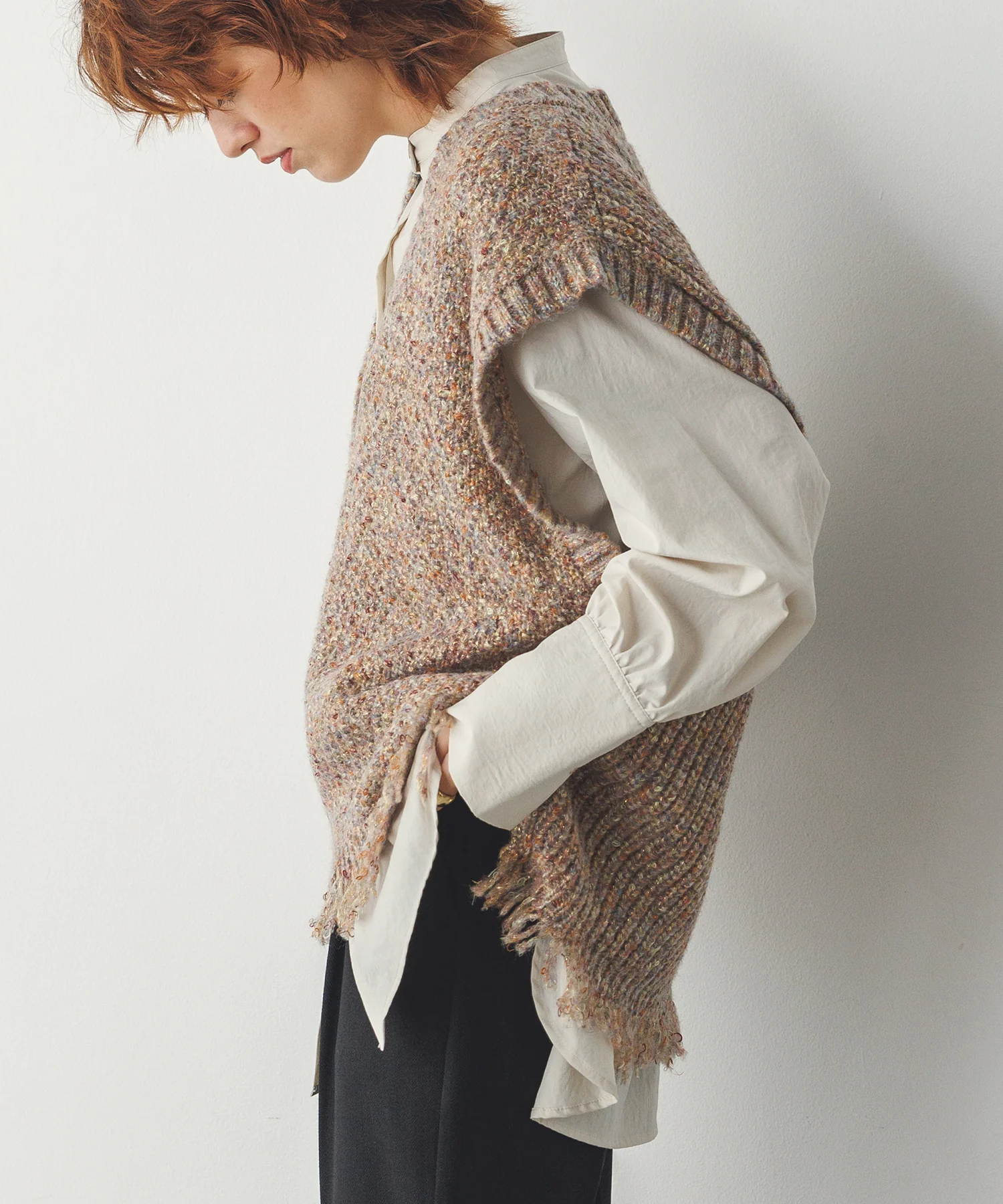 ラメ混フリンジニットベスト