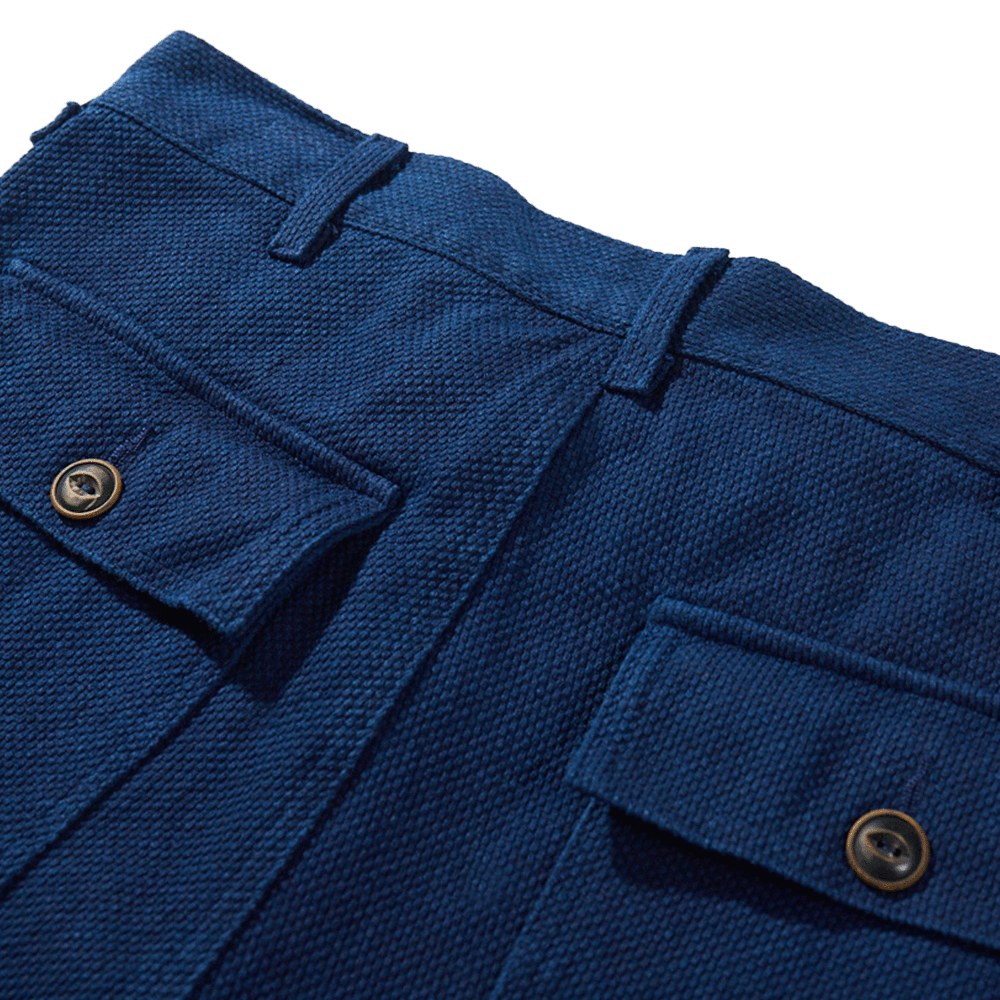 藍染刺し子生地の OG107復刻ワークパンツ