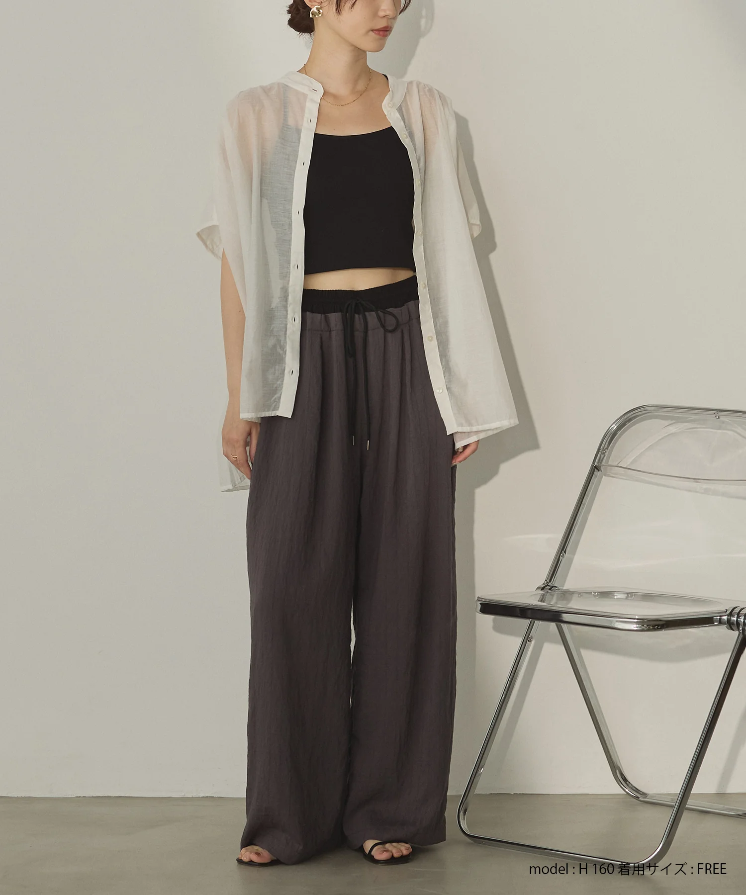 バンドカラー フレンチスリーブブラウス