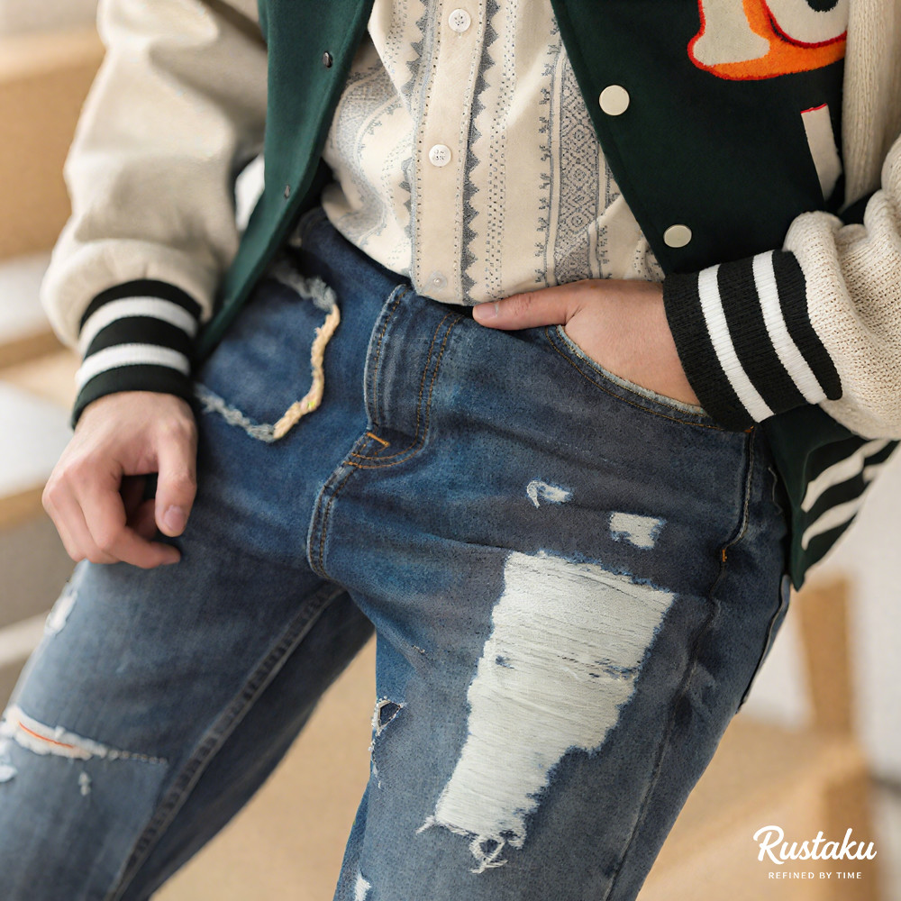 DIYクラフトダメージパッチワーク　ヘビーオンスセルビッジデニムパンツ