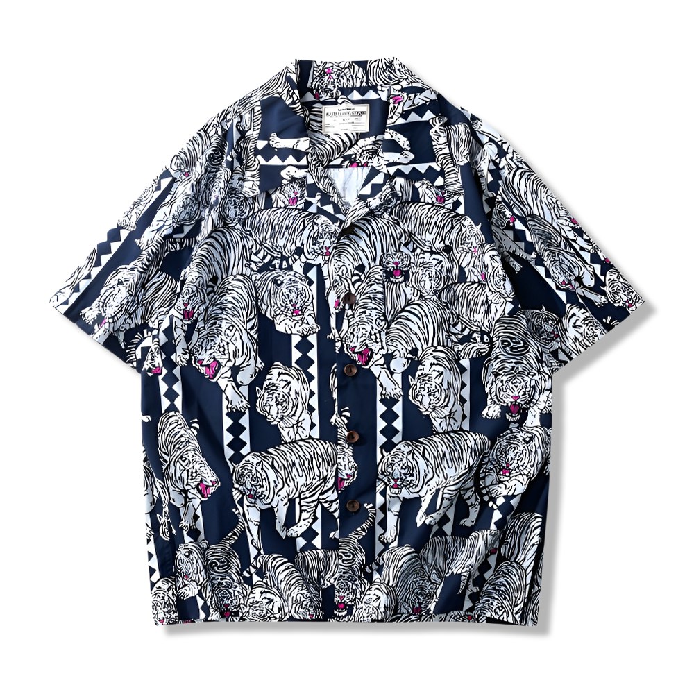 浮世絵風トラ柄開襟シャツ