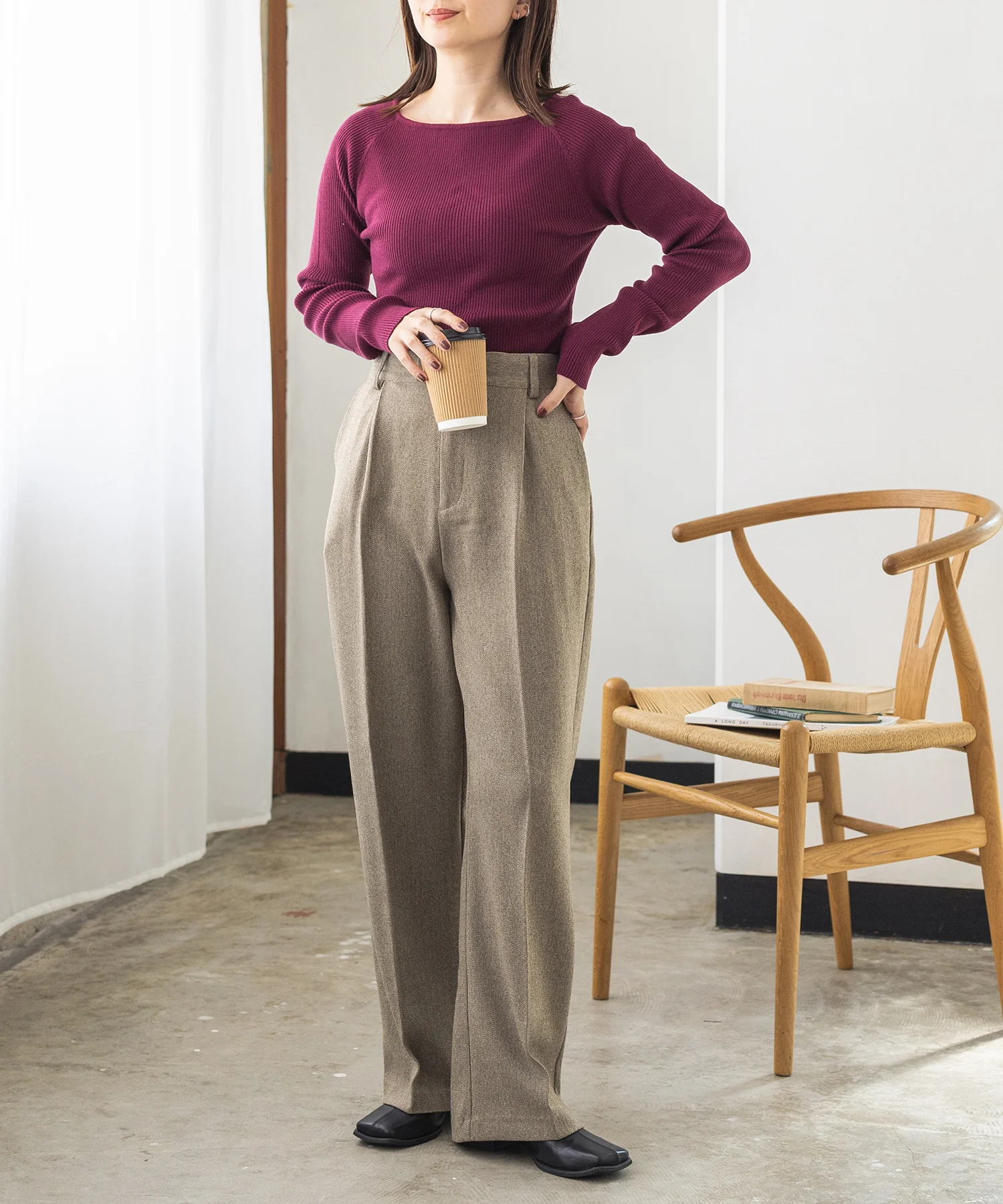 ウールライクストレートパンツ