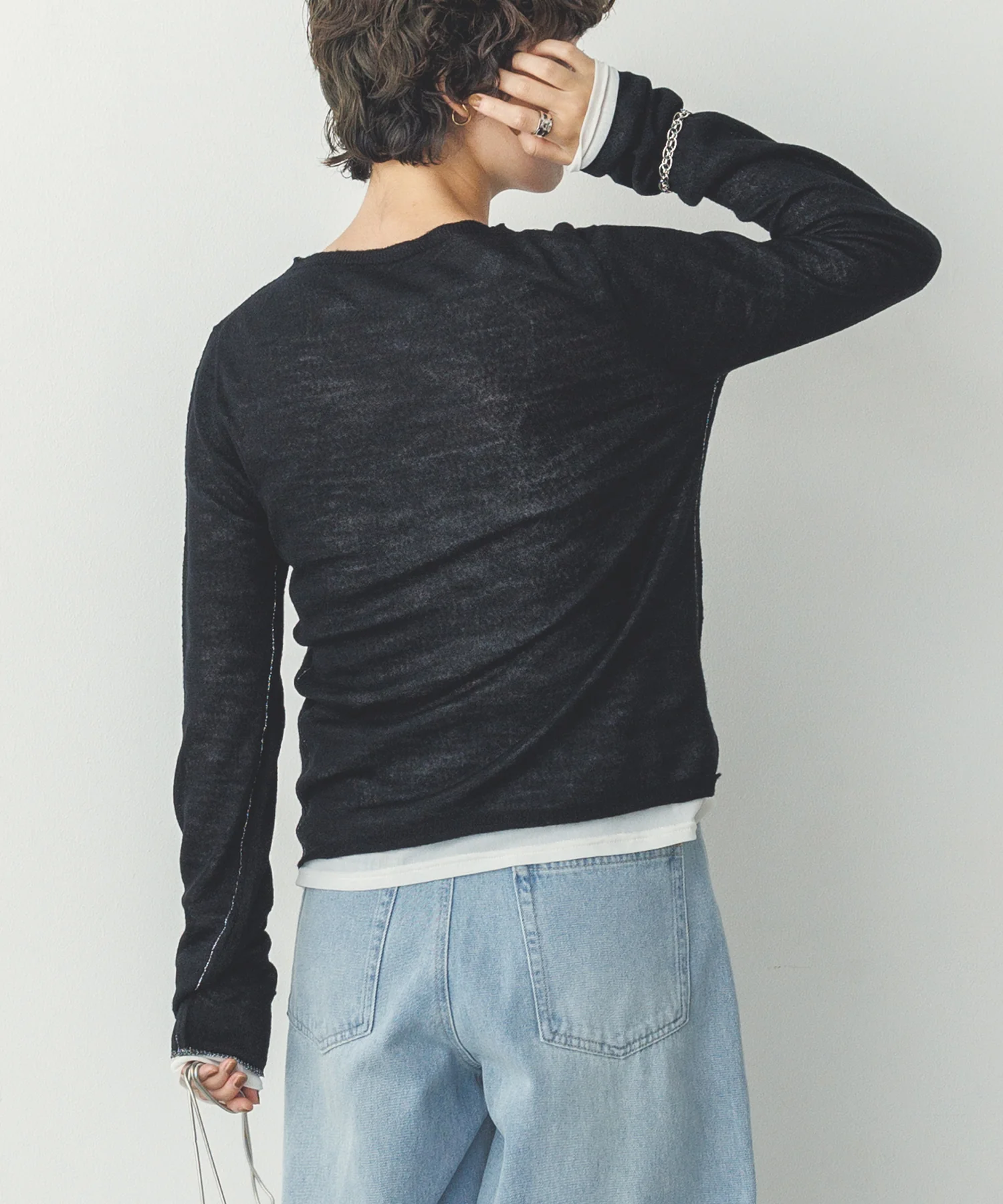 【WEB限定/別注】ラメライン入り ウールミックスシアーニット