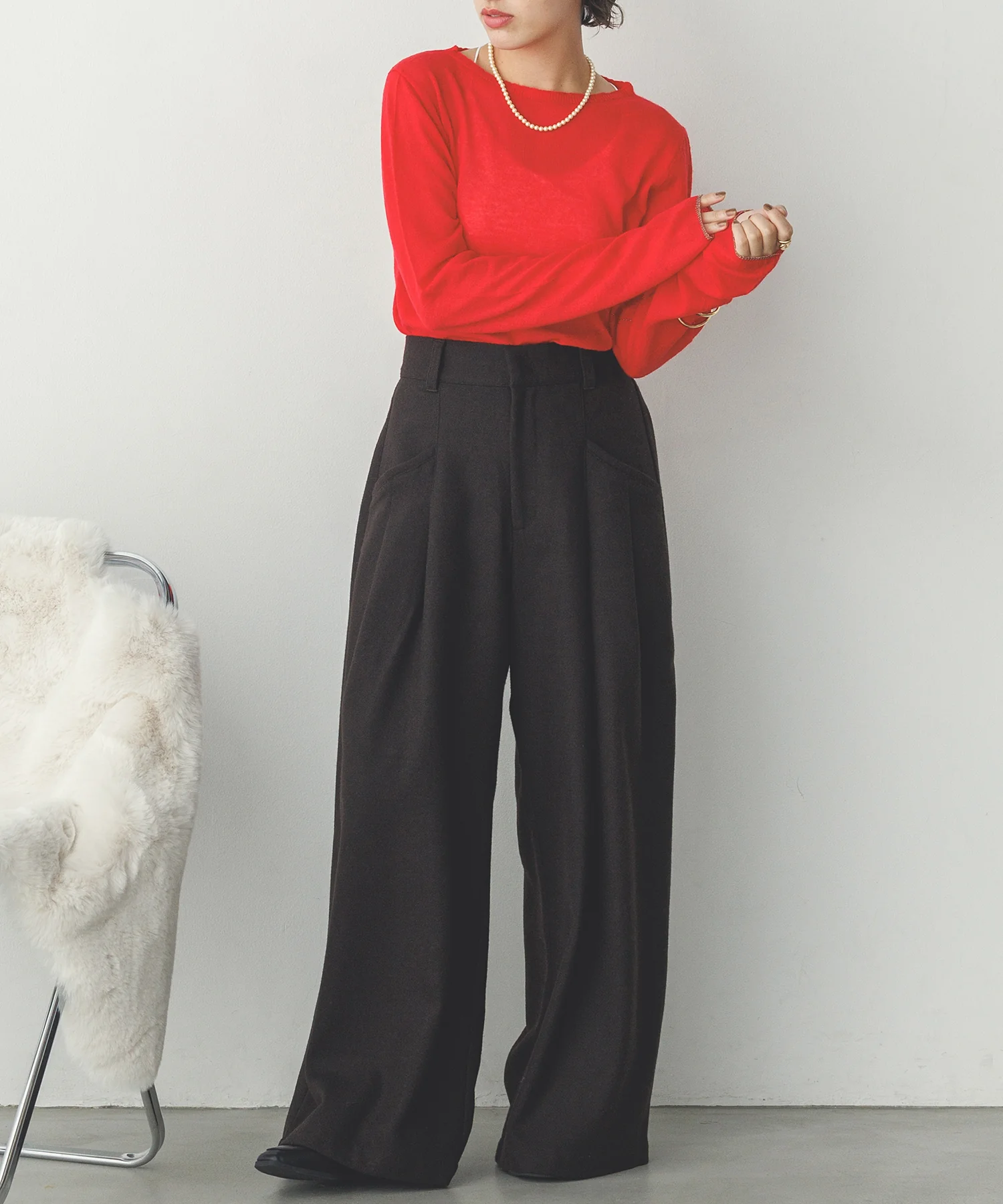 【WEB限定/別注】ラメライン入り ウールミックスシアーニット