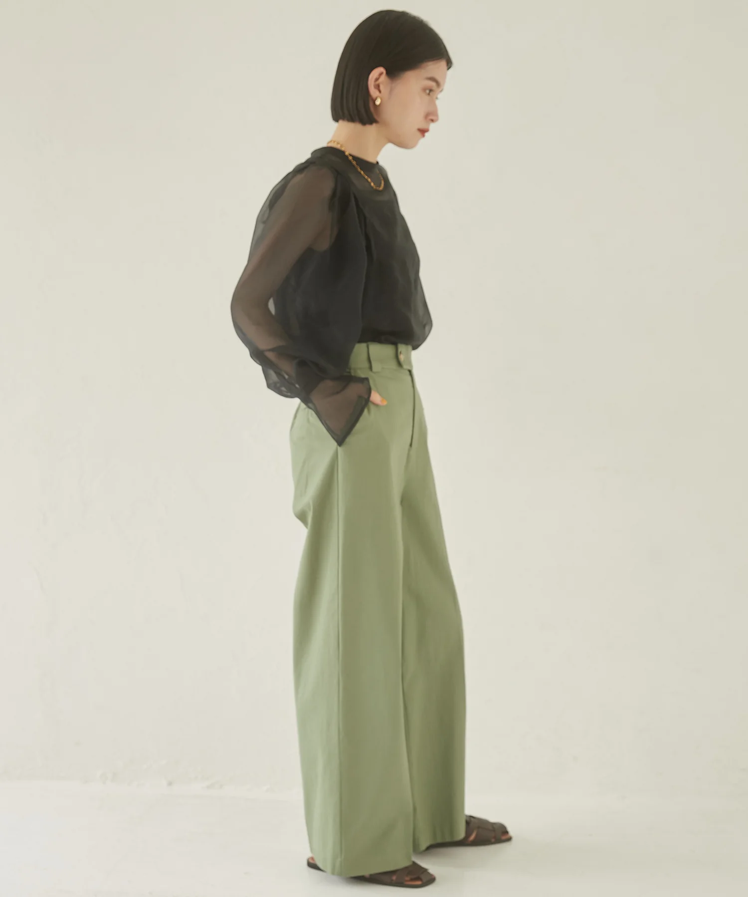 シアーバルーンスリーブブラウス