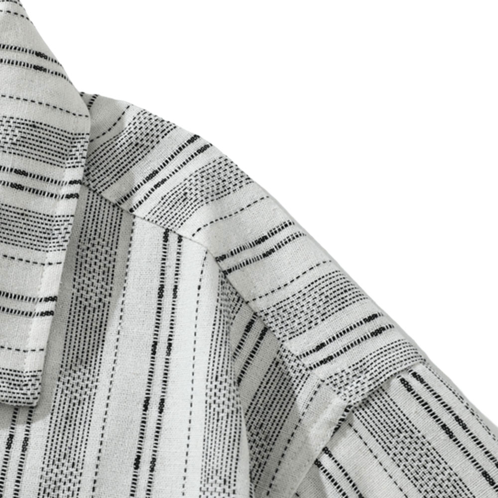 リネンストライプ開襟シャツ 半袖