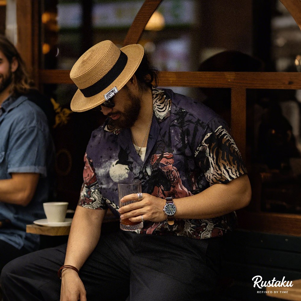 「水滸伝・武松の虎退治」浮世絵タッチ クールタッチキューバカラーシャツ半袖