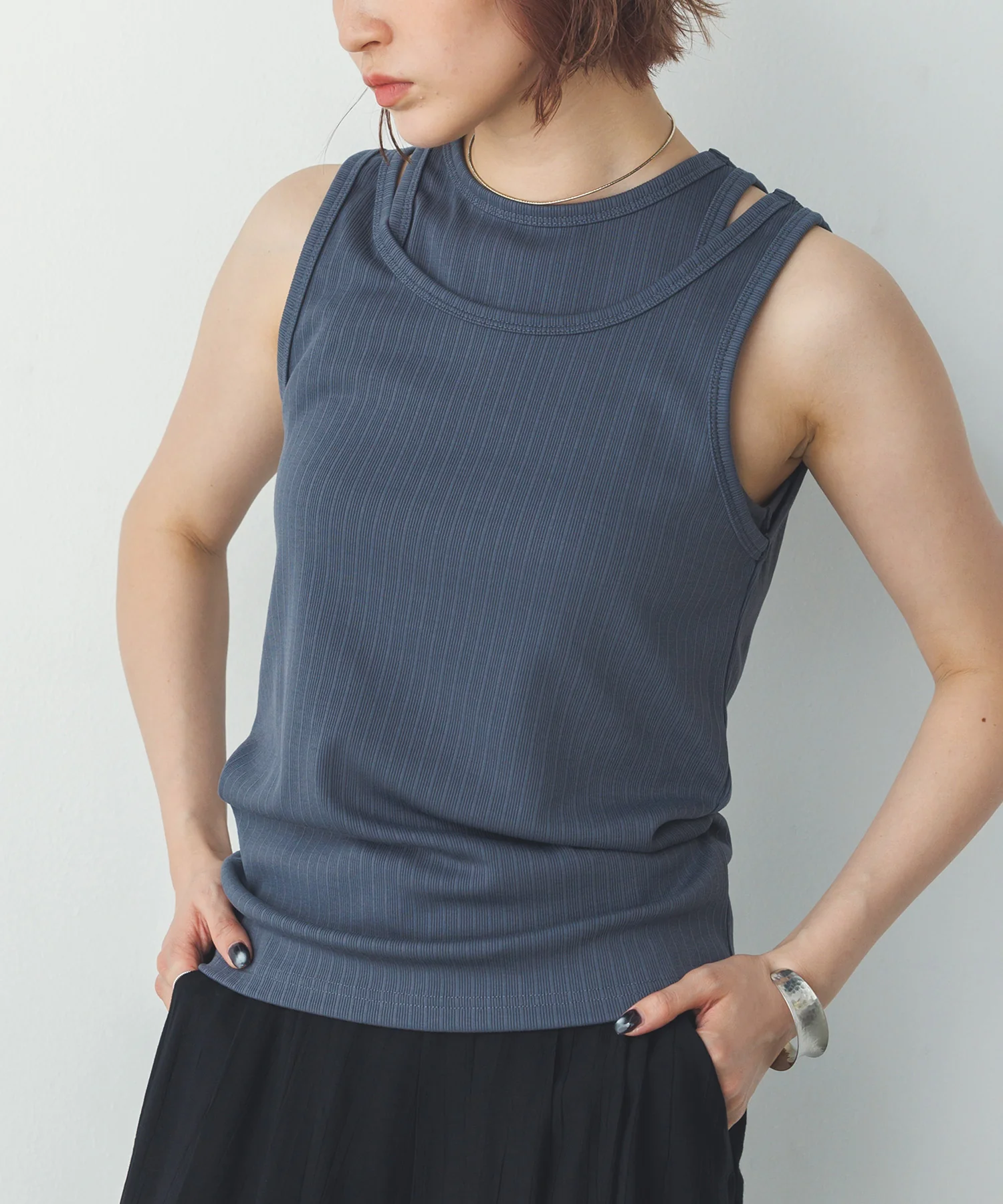 2枚重ね リブタンクトップ