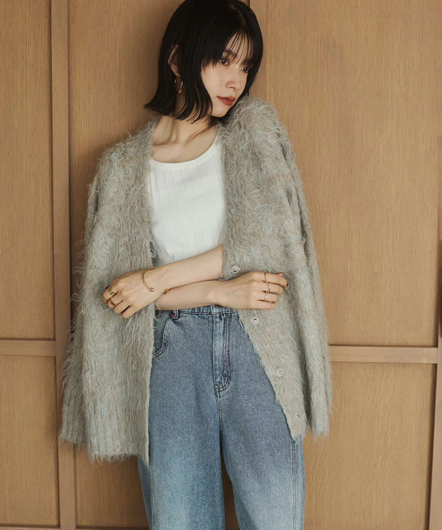 起毛シャギー ニットカーディガン