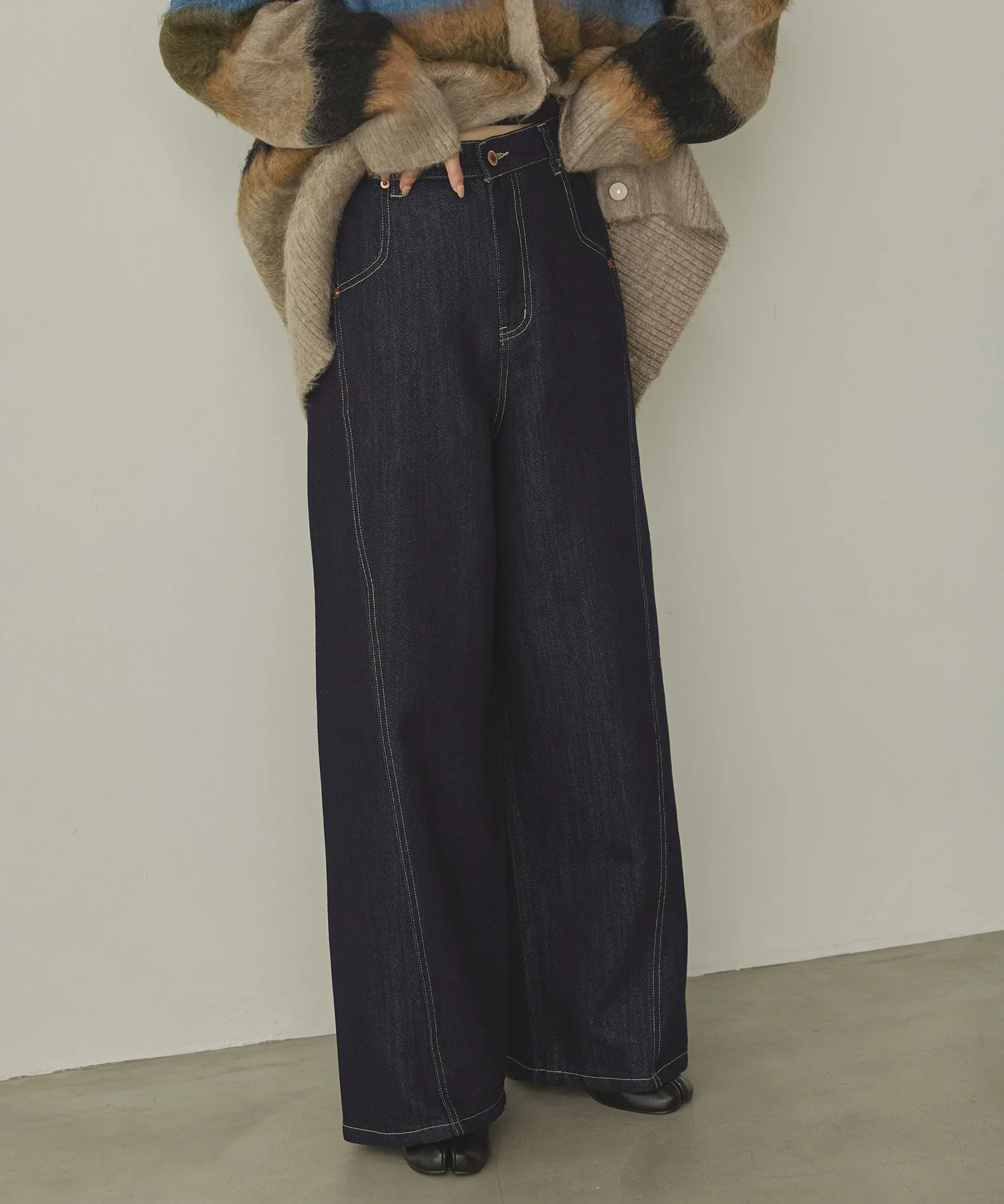 スラブデニム/ラメ ワイドパンツ　