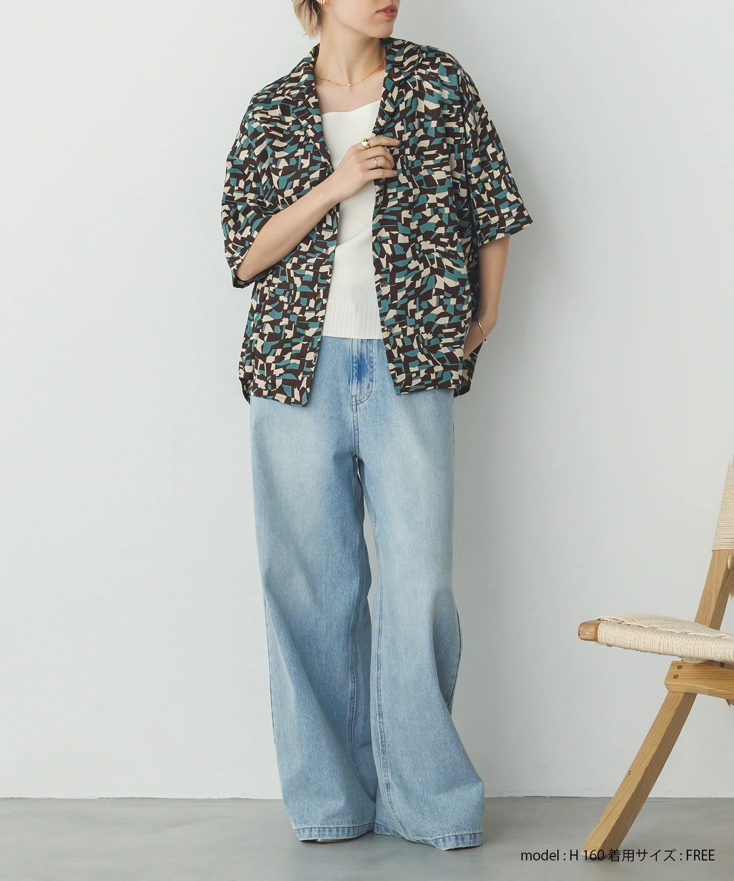 ジオメトリックプリント 半袖シャツ