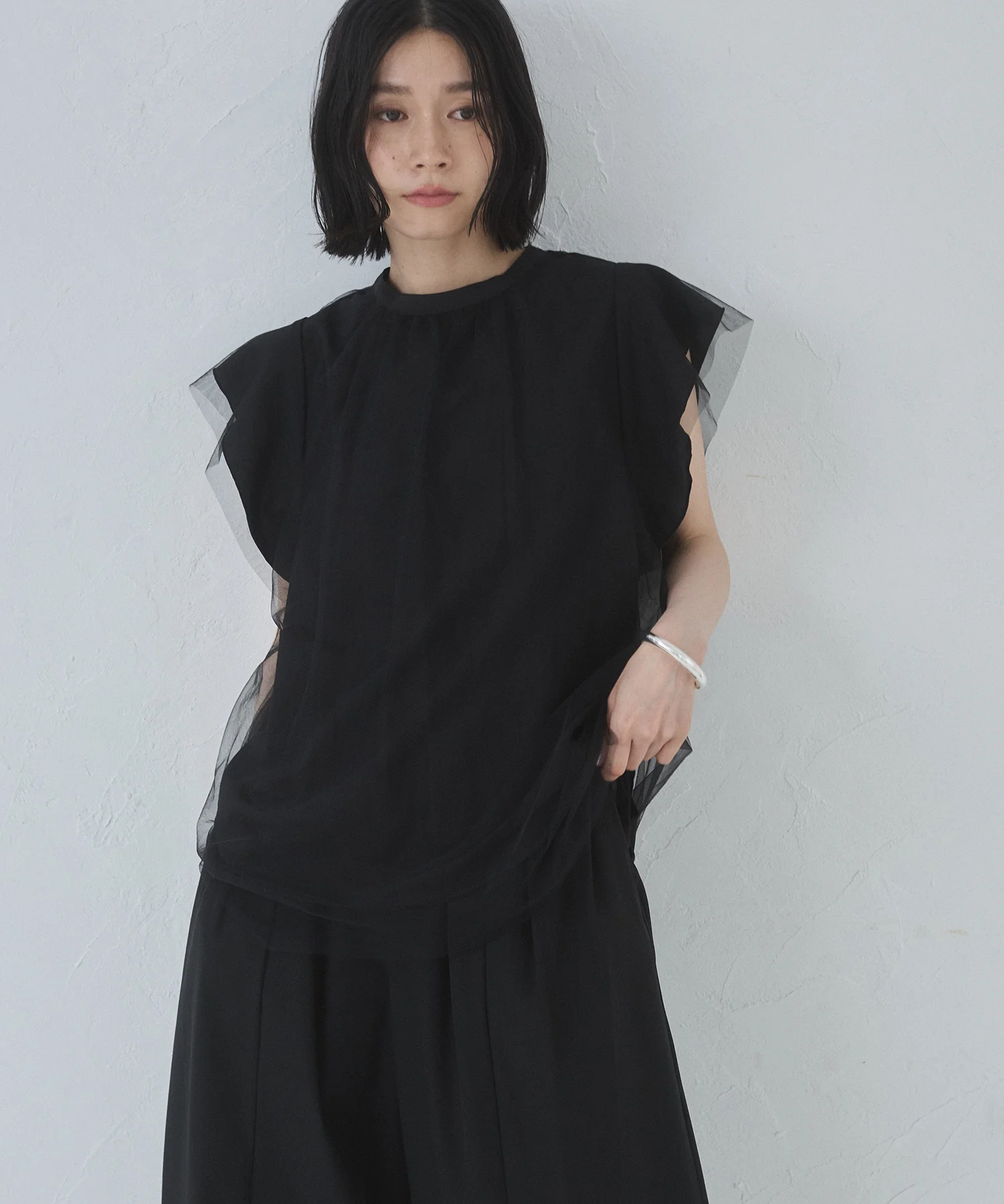 チュール レイヤードブラウス