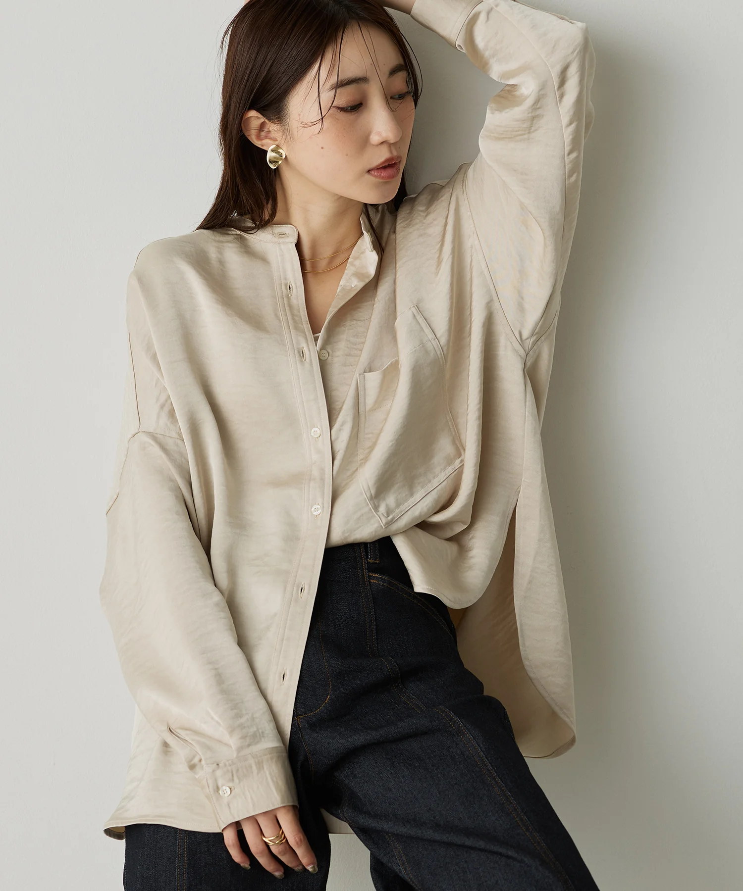 マットサテン オーバーシャツ