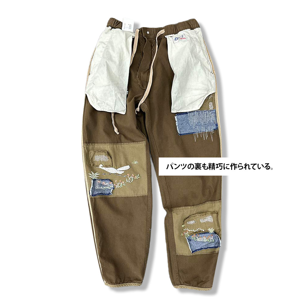 アメカジ　花鳥刺繍パッチワークカーゴパンツ