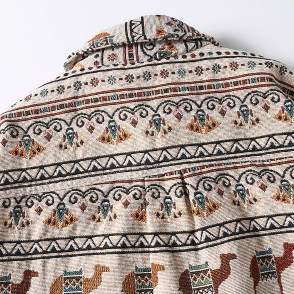 エジプトモチーフ総柄ジャカード　 長袖シャツ