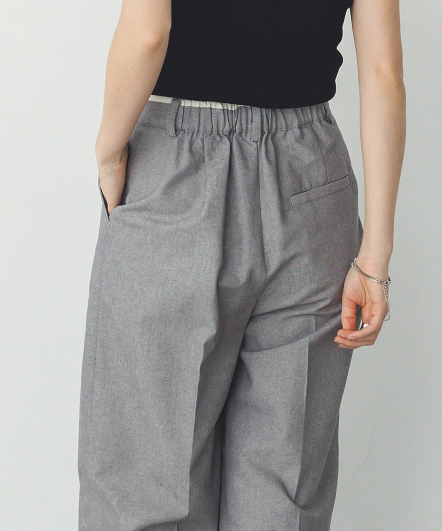 麻混メランジ タックパンツ