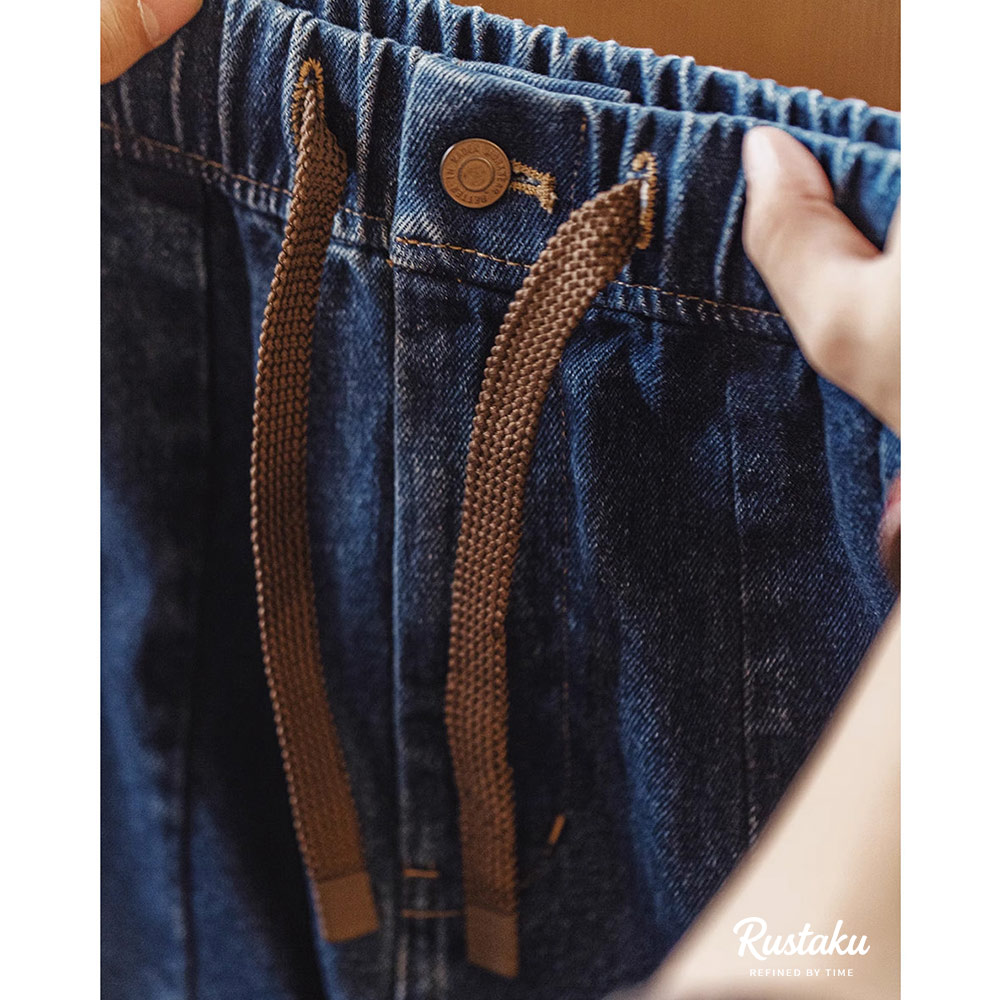 改良版ワーク風　タック入りゴムウエストテーパードデニム