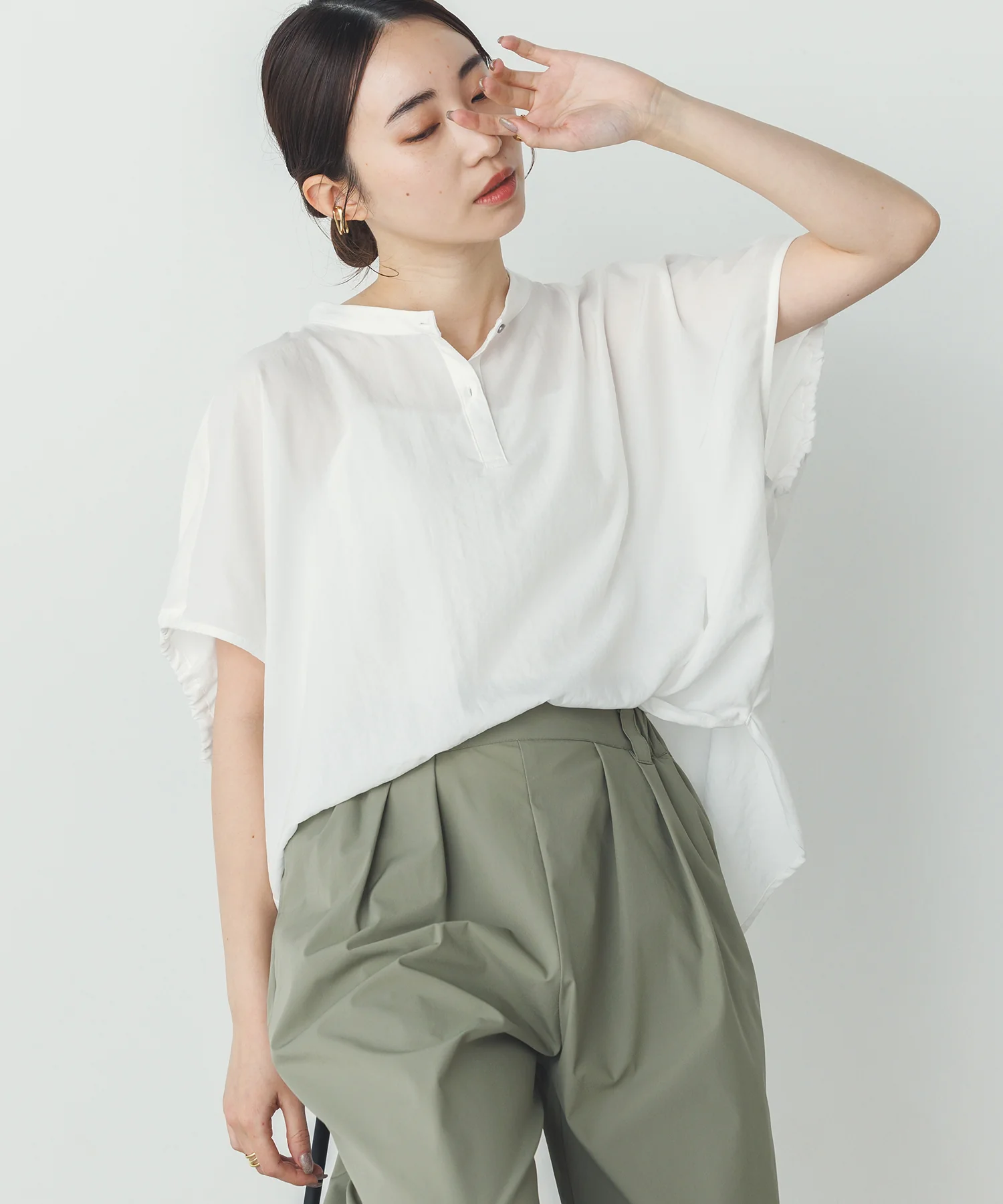 スパンローン ボリュームフレンチブラウス