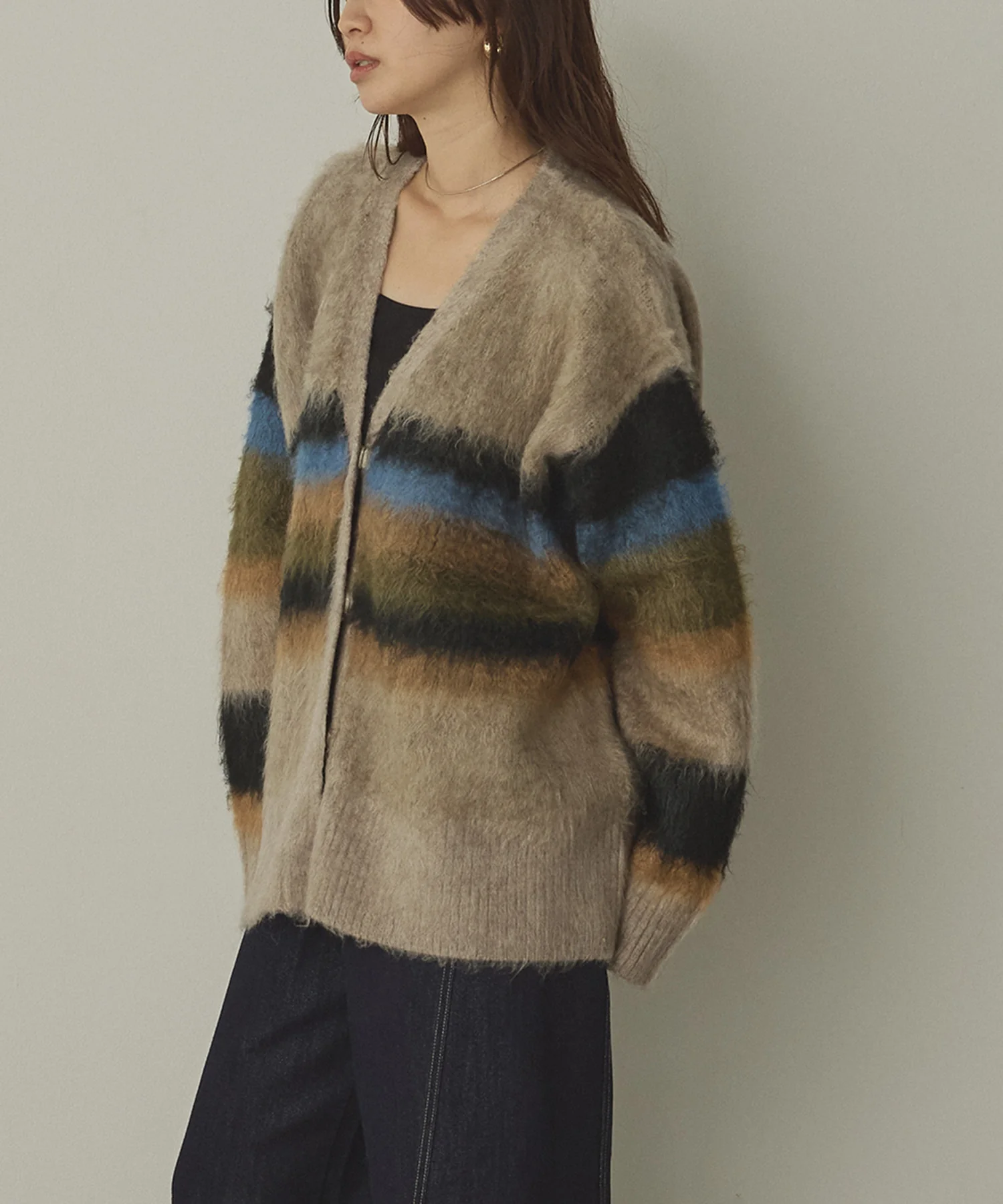 起毛シャギー ボーダーニットカーディガン