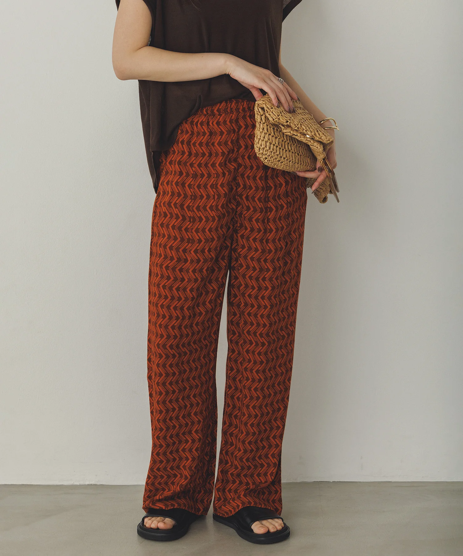 レーヨン プリントストレートパンツ