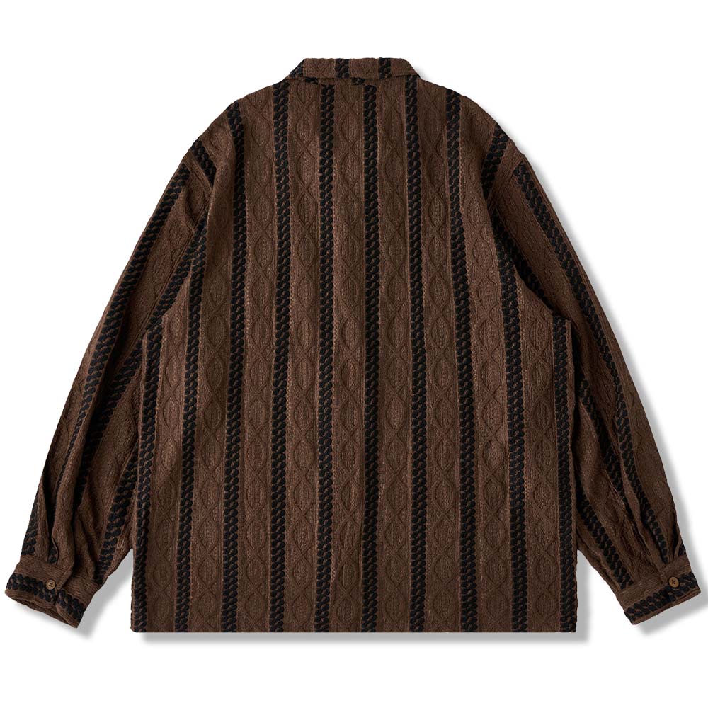 レトロエスニック調ジャカード　ストライプ長袖シャツ