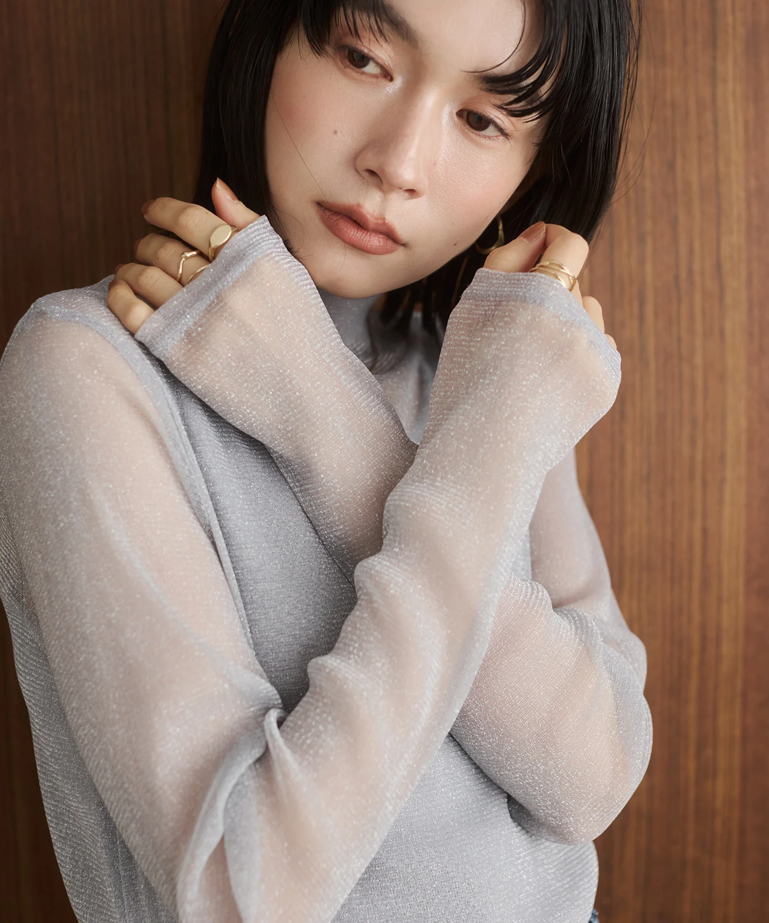 【新色追加】ラメシアー ハイネックトップス