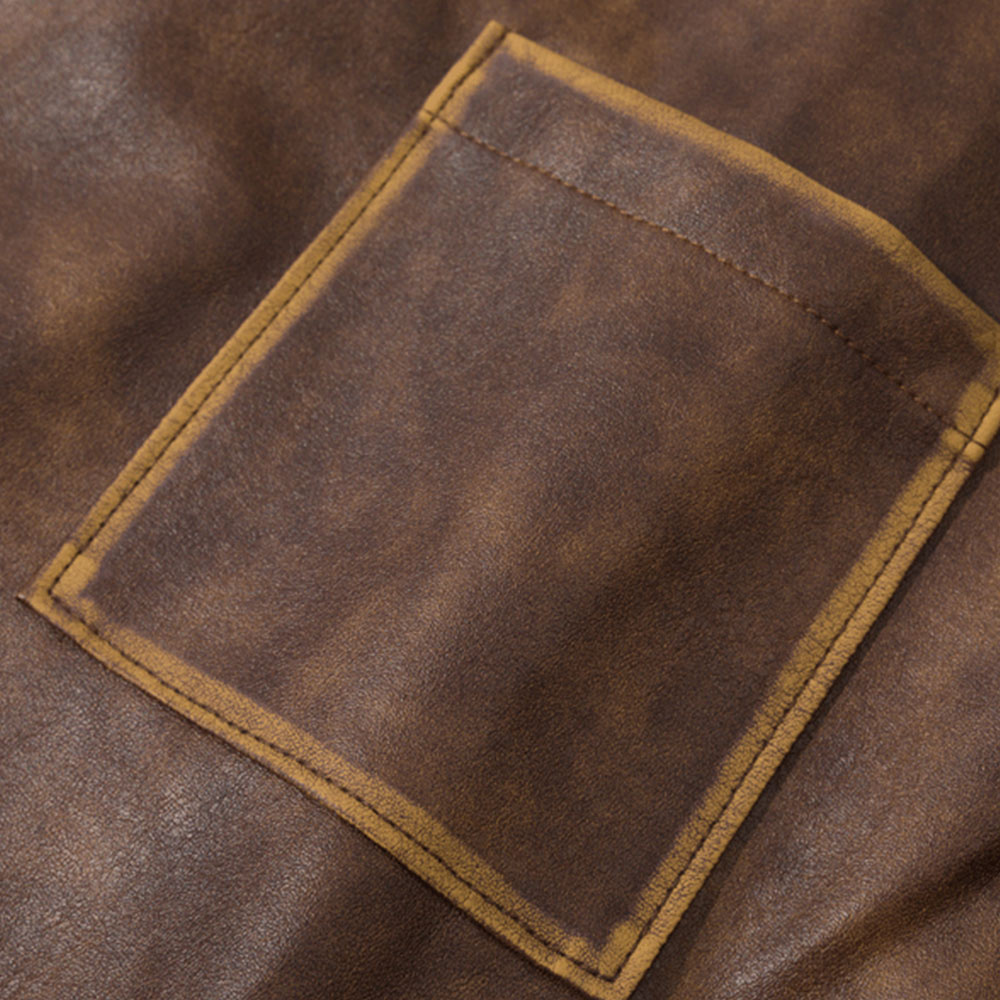 アメカジ　アンティーク風レザー長袖シャツ