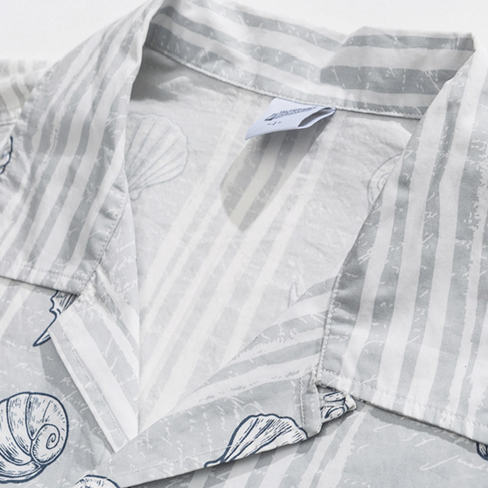 貝化石プリント　オープンカラーシャツ