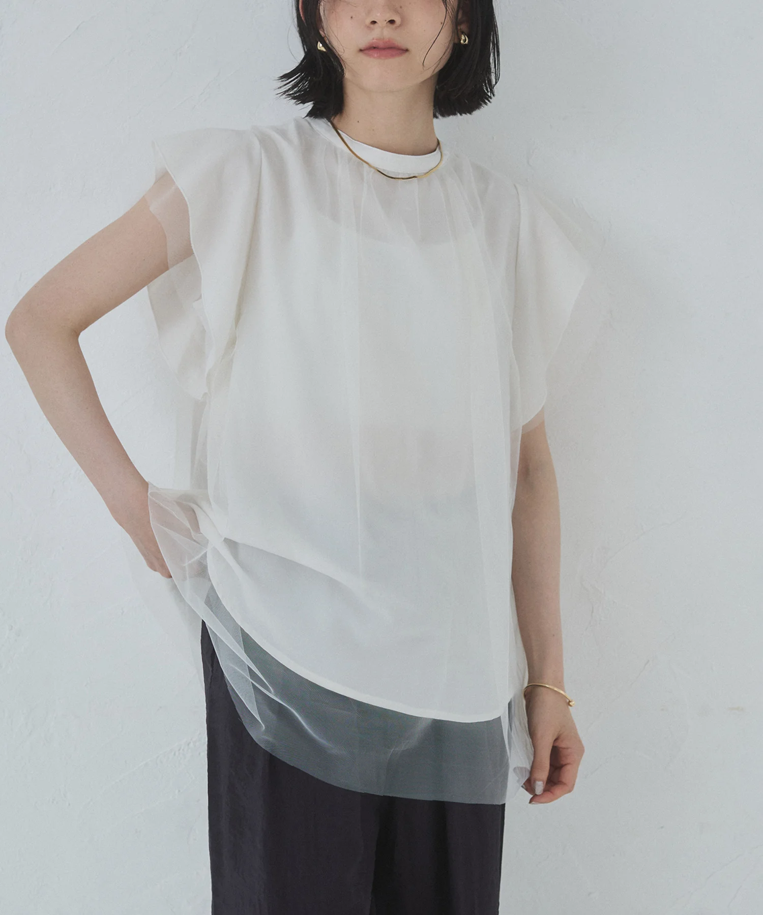チュール レイヤードブラウス