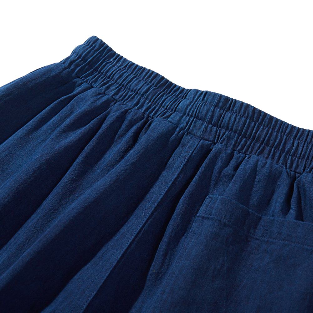 藍染め　ヘリンボーンカジュアルワイドパンツ