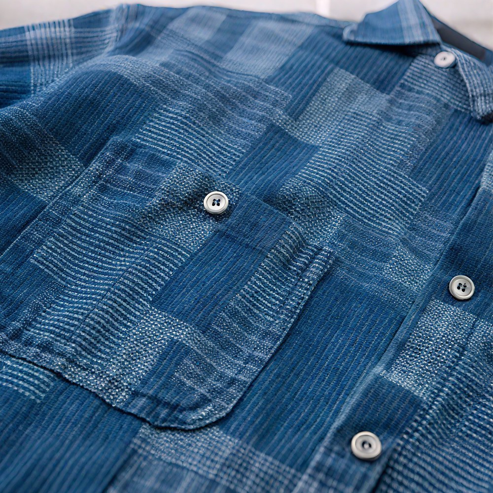 和風藍染刺し子デニムシャツ