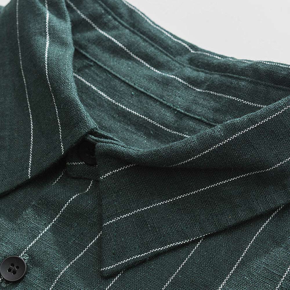 ビジネスカジュアル　ストライプコットンリネンシャツ長袖