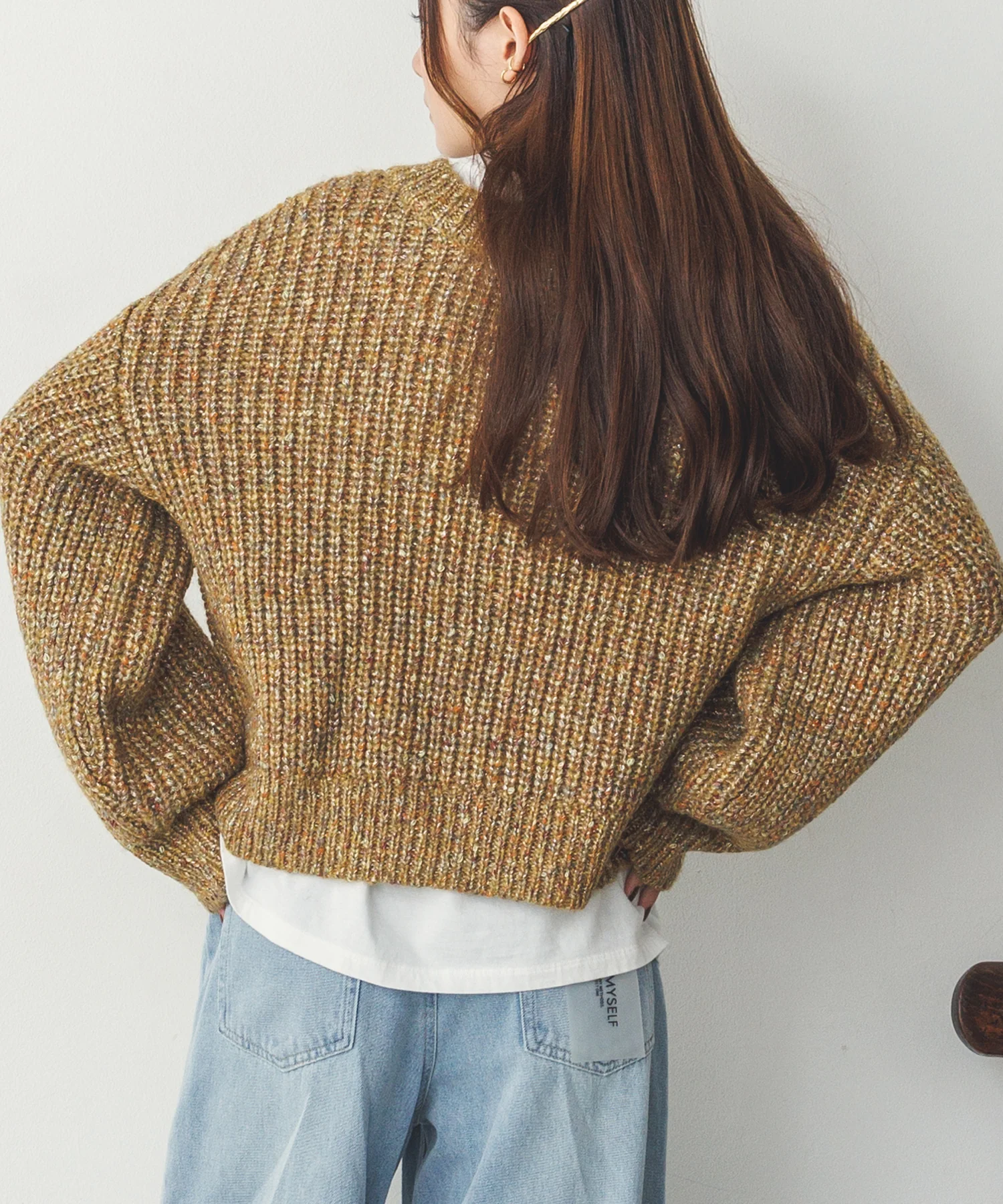 ラメ混ワイドショートニット