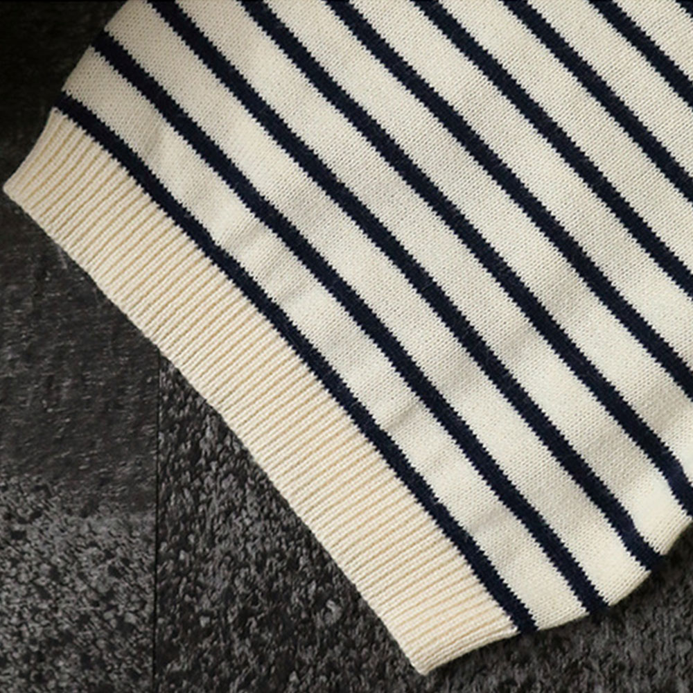 アメリカンレトロ　ボーダー柄オールドマネースタイルポロニットシャツ