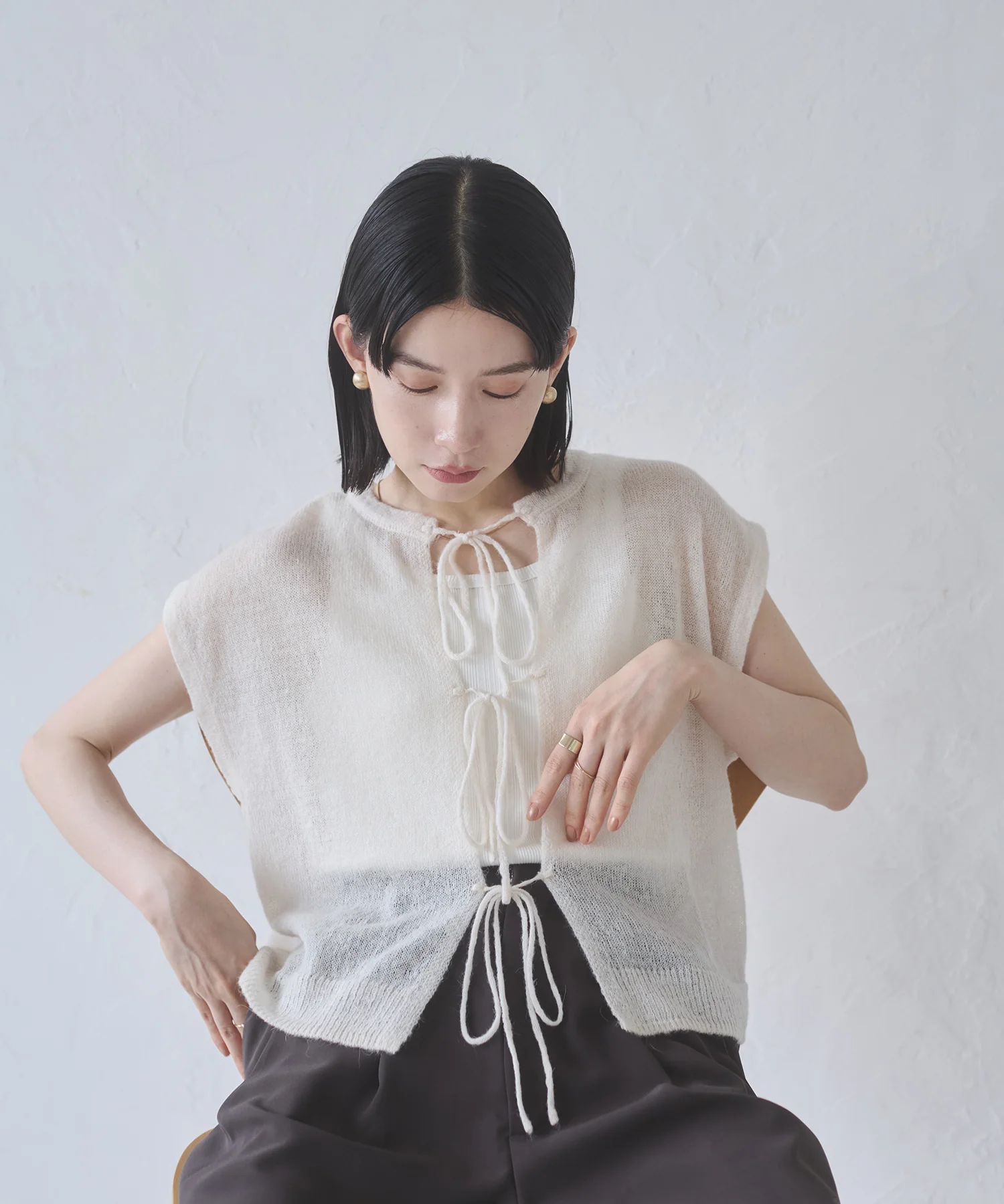 前後2WAY バックリボンシアーニット