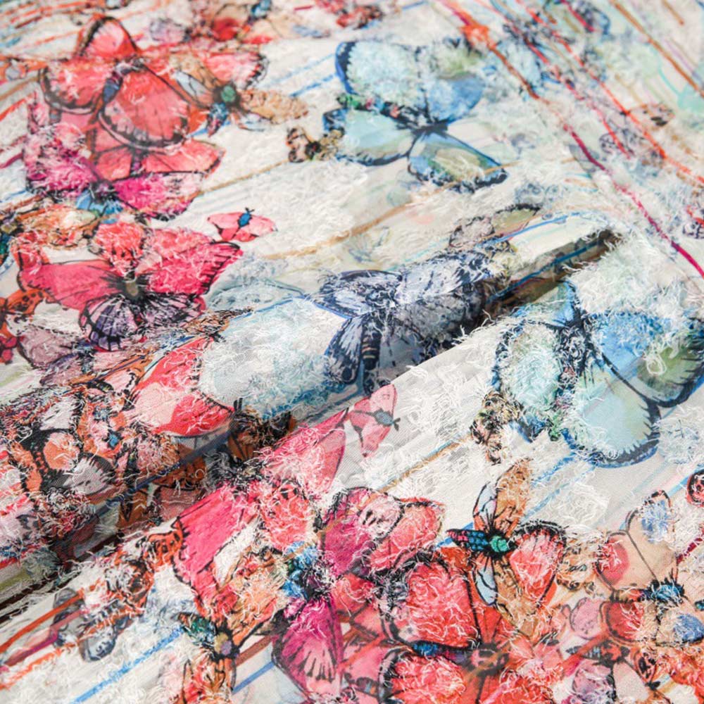 アメカジ蝶柄フリンジジャカードシャツ 半袖 