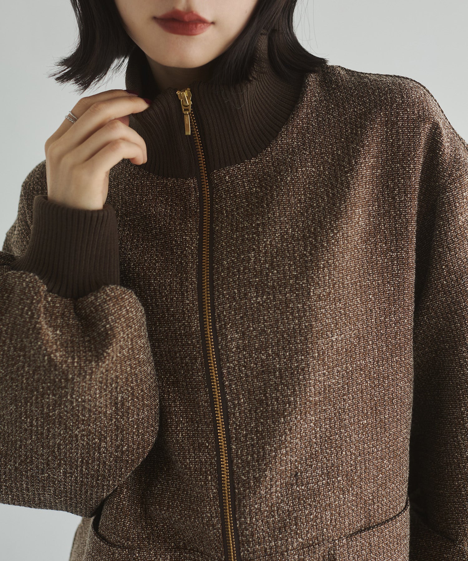 スタンドカラー ツィードブルゾン