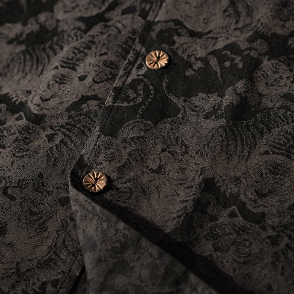 「虎の守護」総柄ジャカード折り襟長袖シャツ